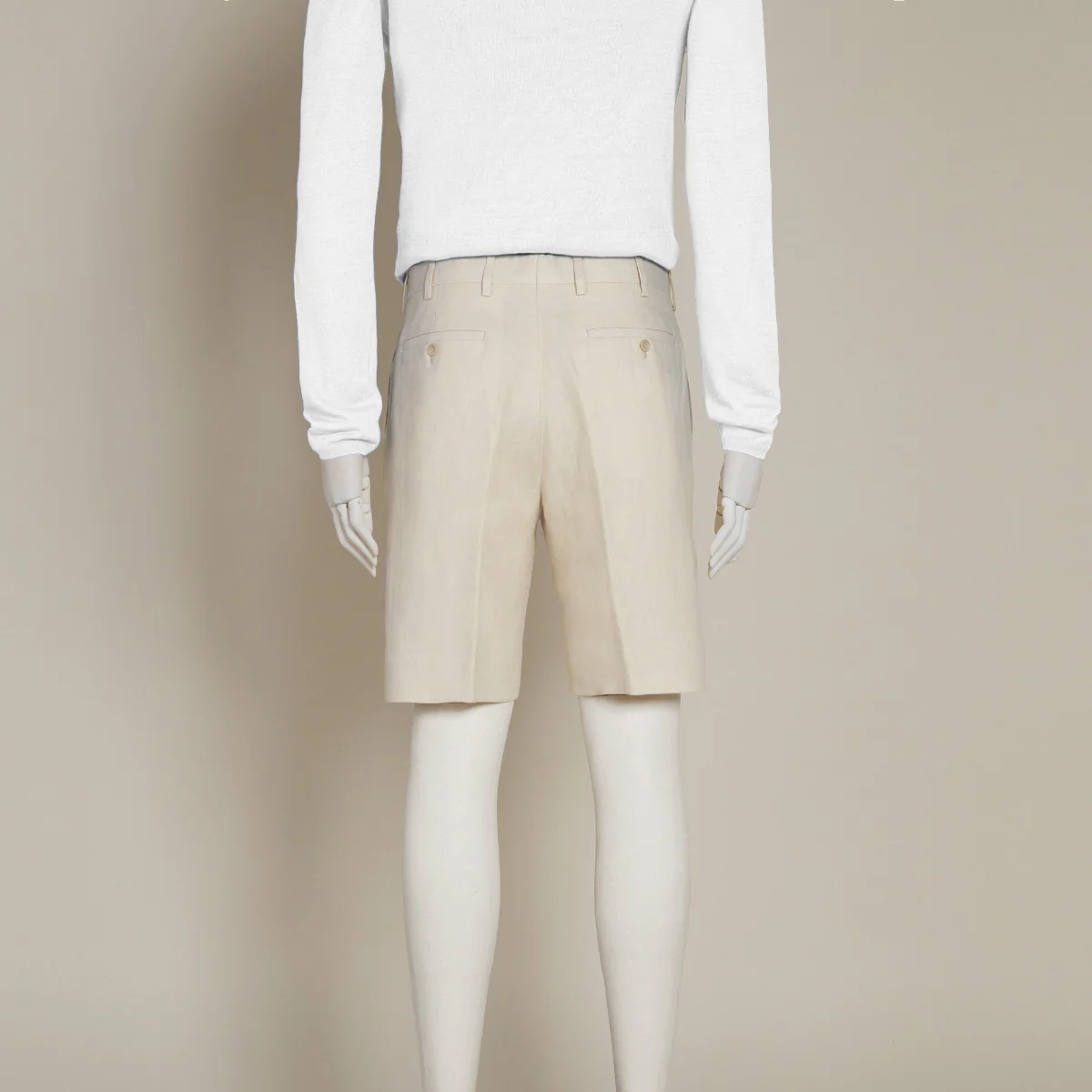 Tailored Linen Beach Shorts in Stone - Image 3