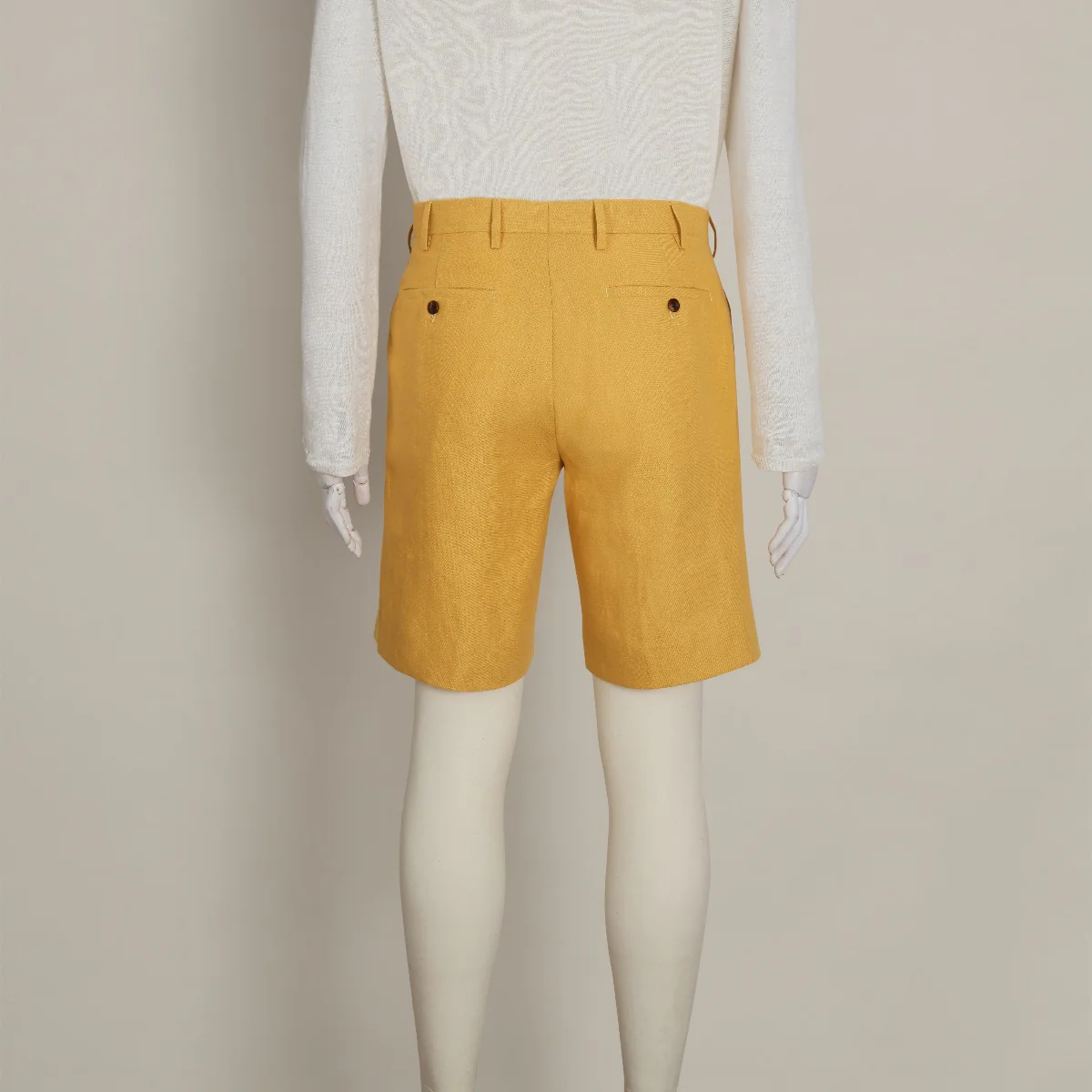 Tailored Linen Beach Shorts In Mustard - Image 2