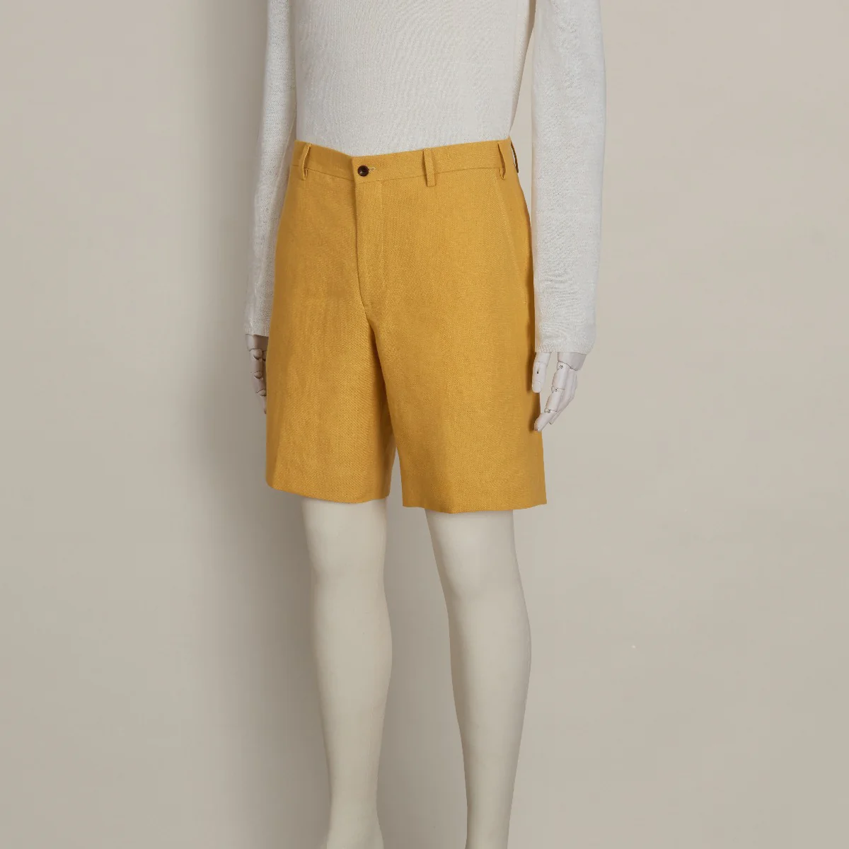 Tailored Linen Beach Shorts In Mustard - Image 3