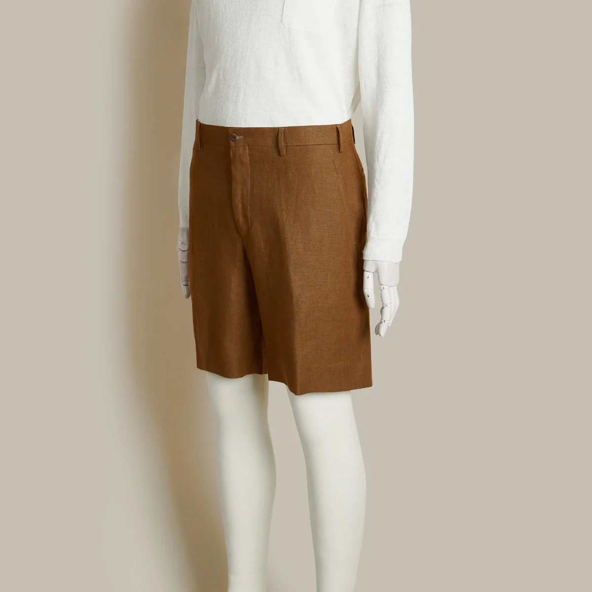 Tailored Linen Beach Shorts In Tobacco - Image 3