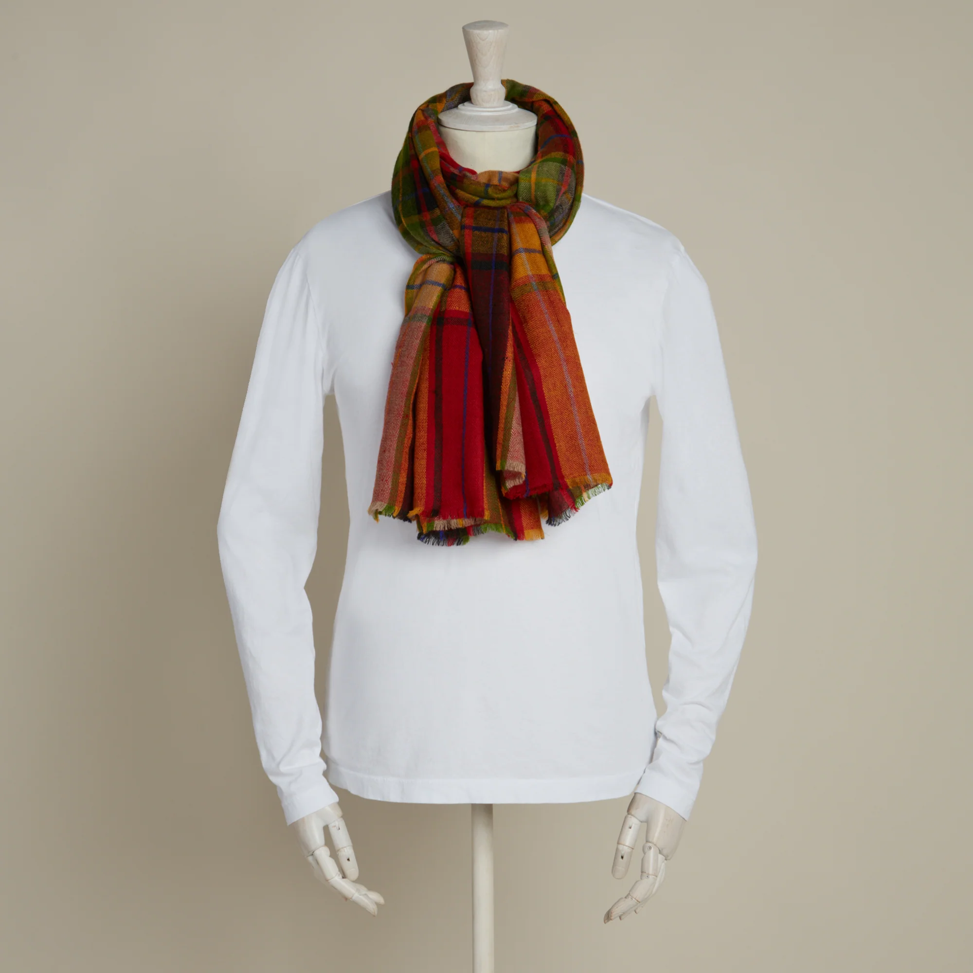 Tartan Check Cashmere Scarf In Red And Green - Image 2