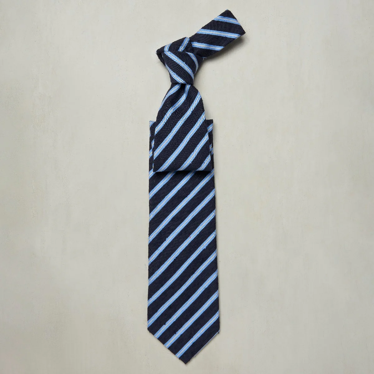 Textured Silk Tie With Diagonal Stripe In Navy And Sky