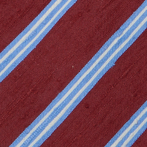 Textured Silk Tie With Diagonal Stripe in Burgundy and Sky - Image 3