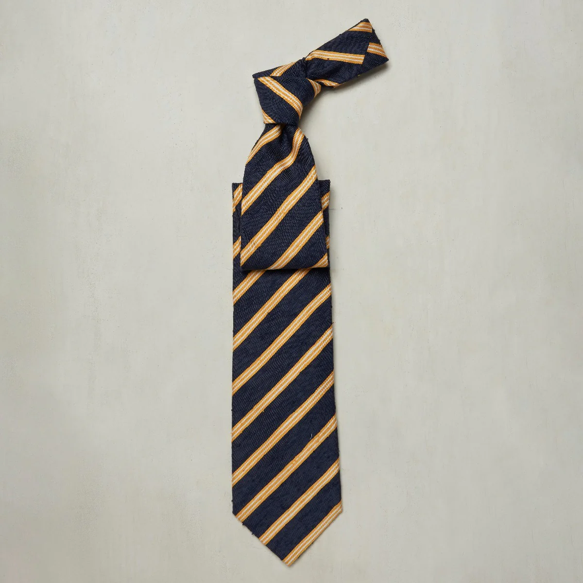 Textured Silk Tie With Diagonal Stripe in Navy and Yellow