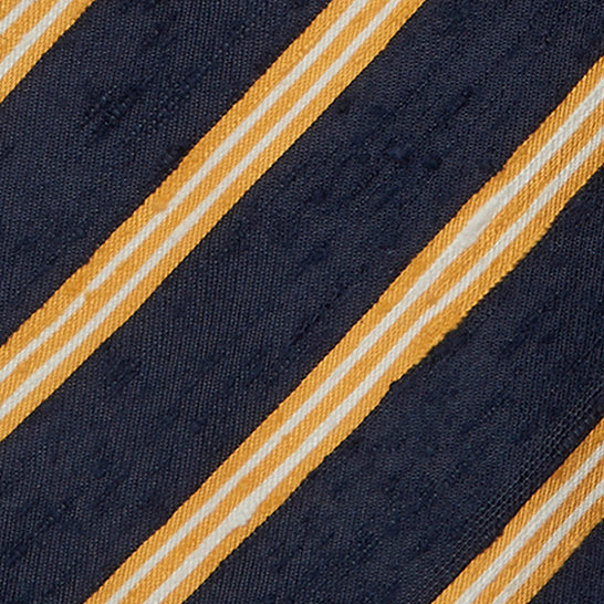 Textured Silk Tie With Diagonal Stripe in Navy and Yellow - Image 2