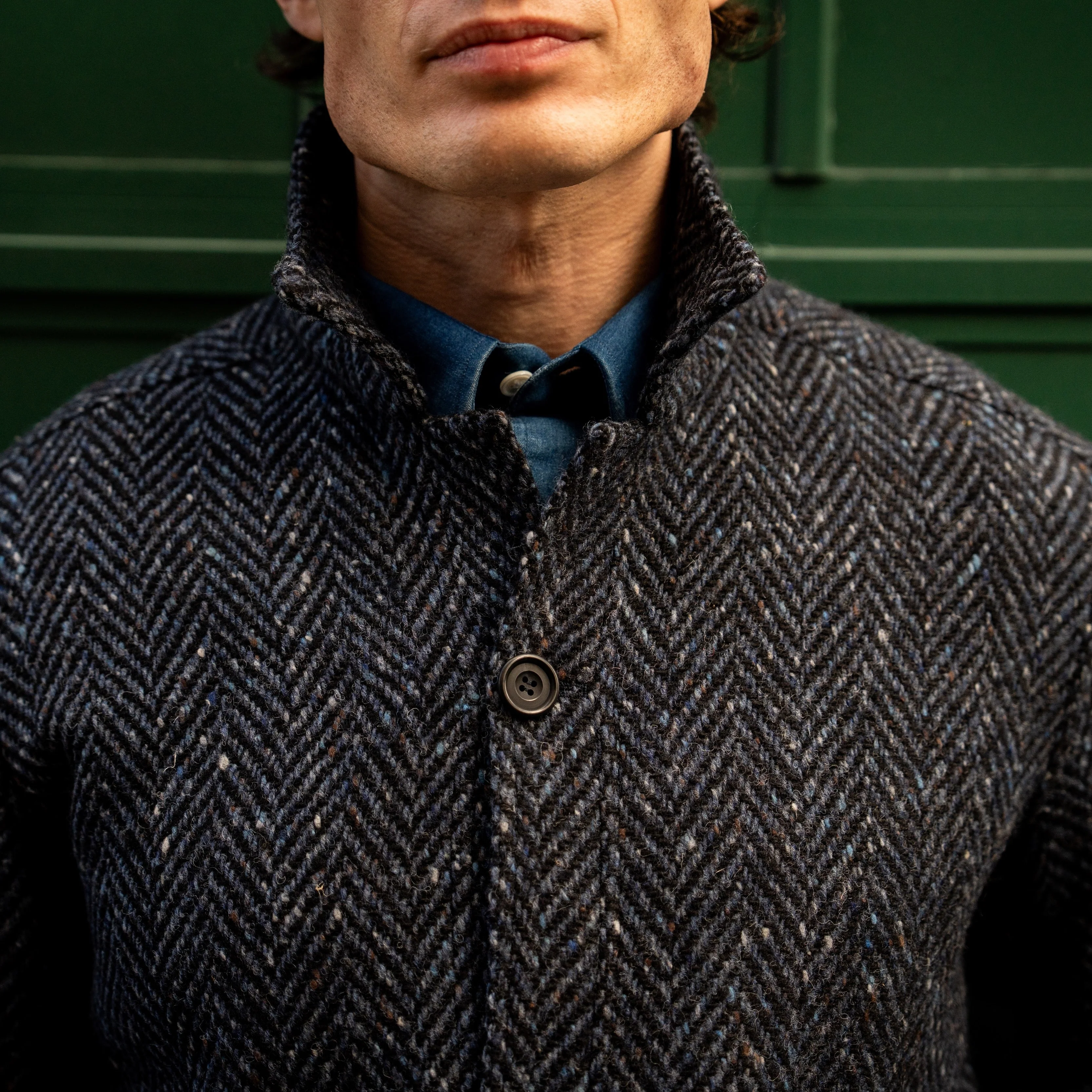 Artisan Woven Herringbone Jacket in Dark Blue - Image 3