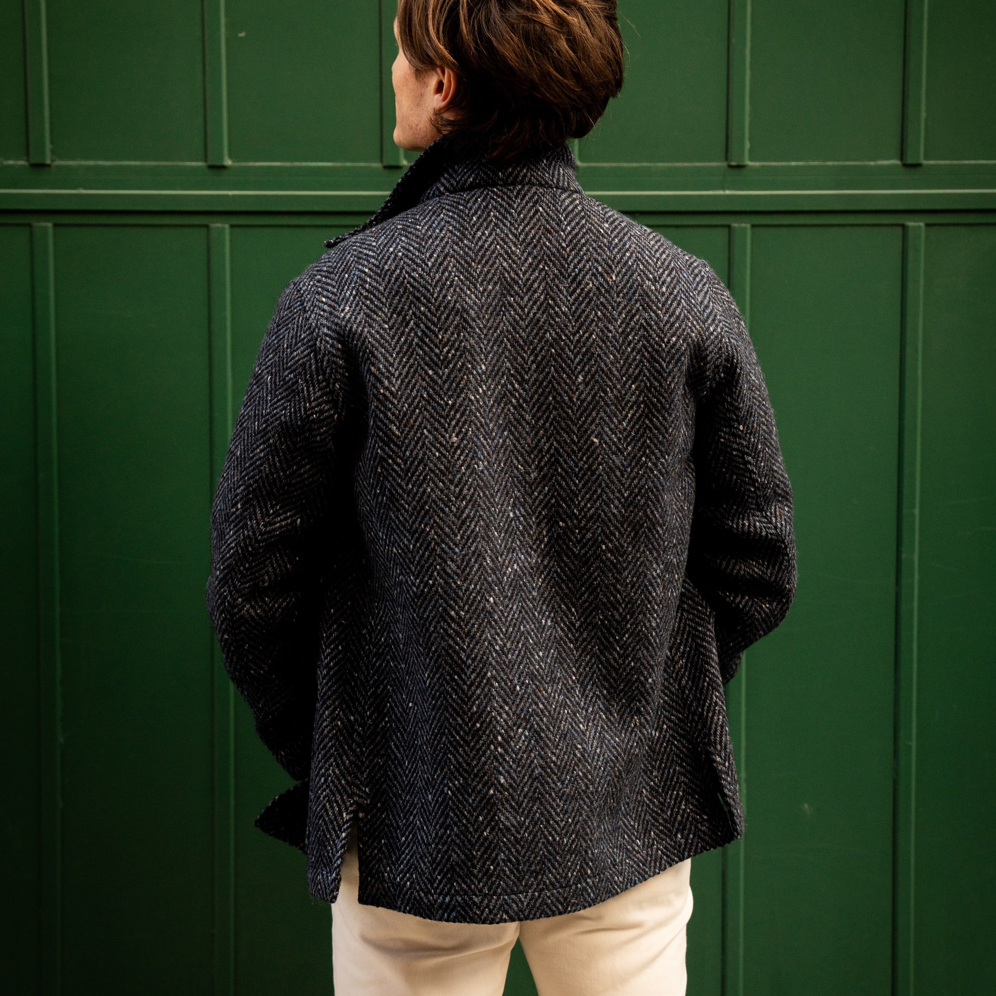 Artisan Woven Herringbone Jacket in Dark Blue - Image 4