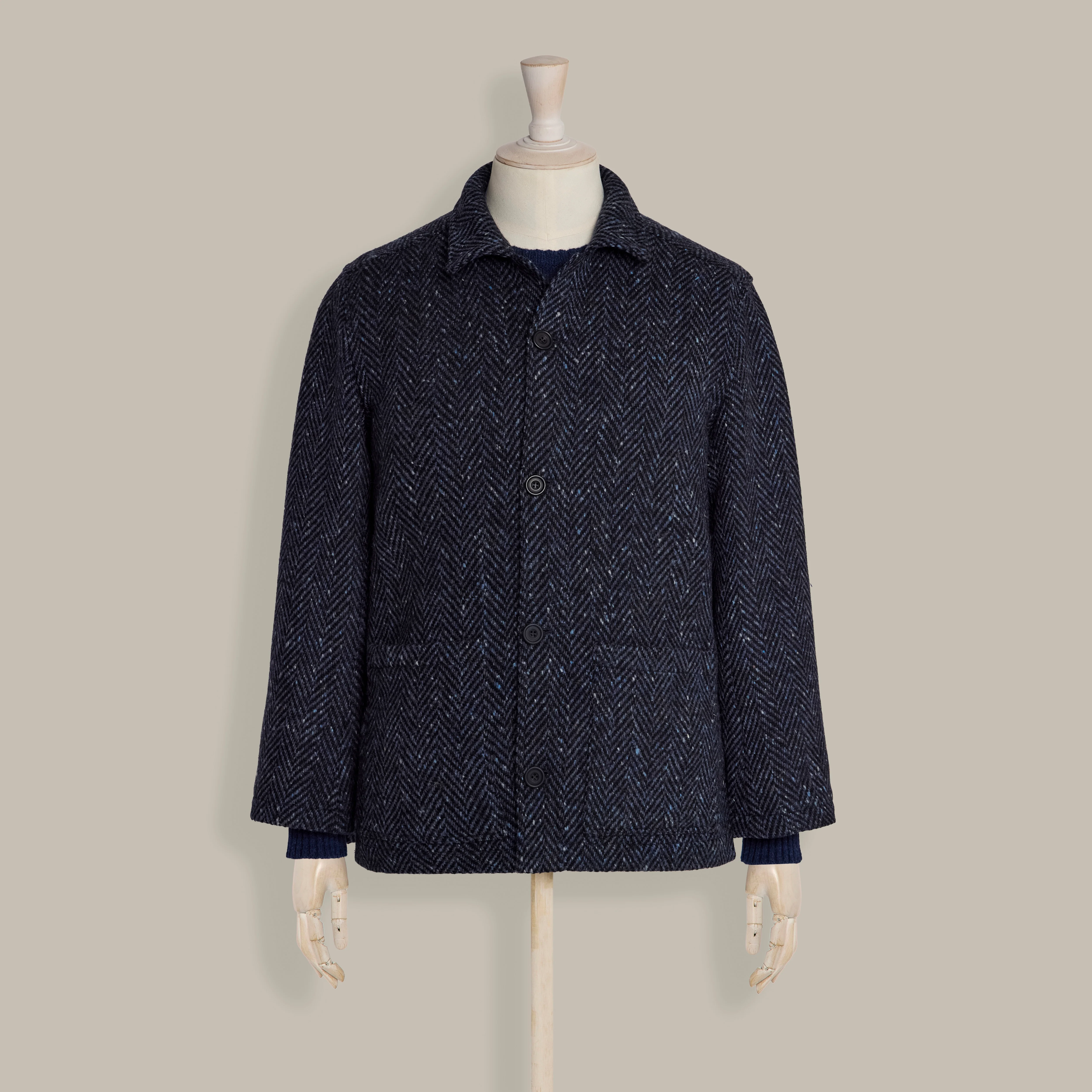 Artisan Woven Herringbone Jacket in Dark Blue - Image 6