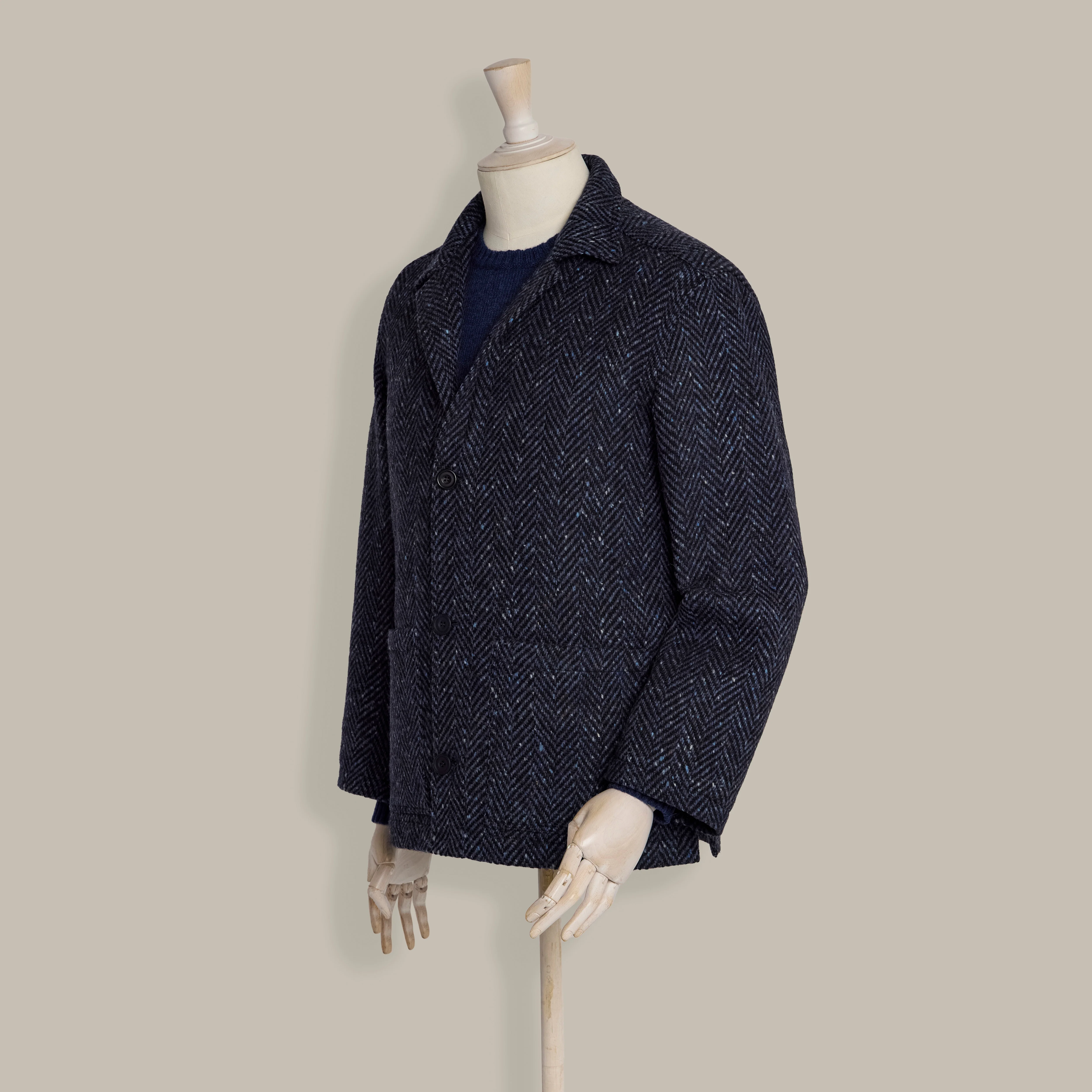 Artisan Woven Herringbone Jacket in Dark Blue - Image 7