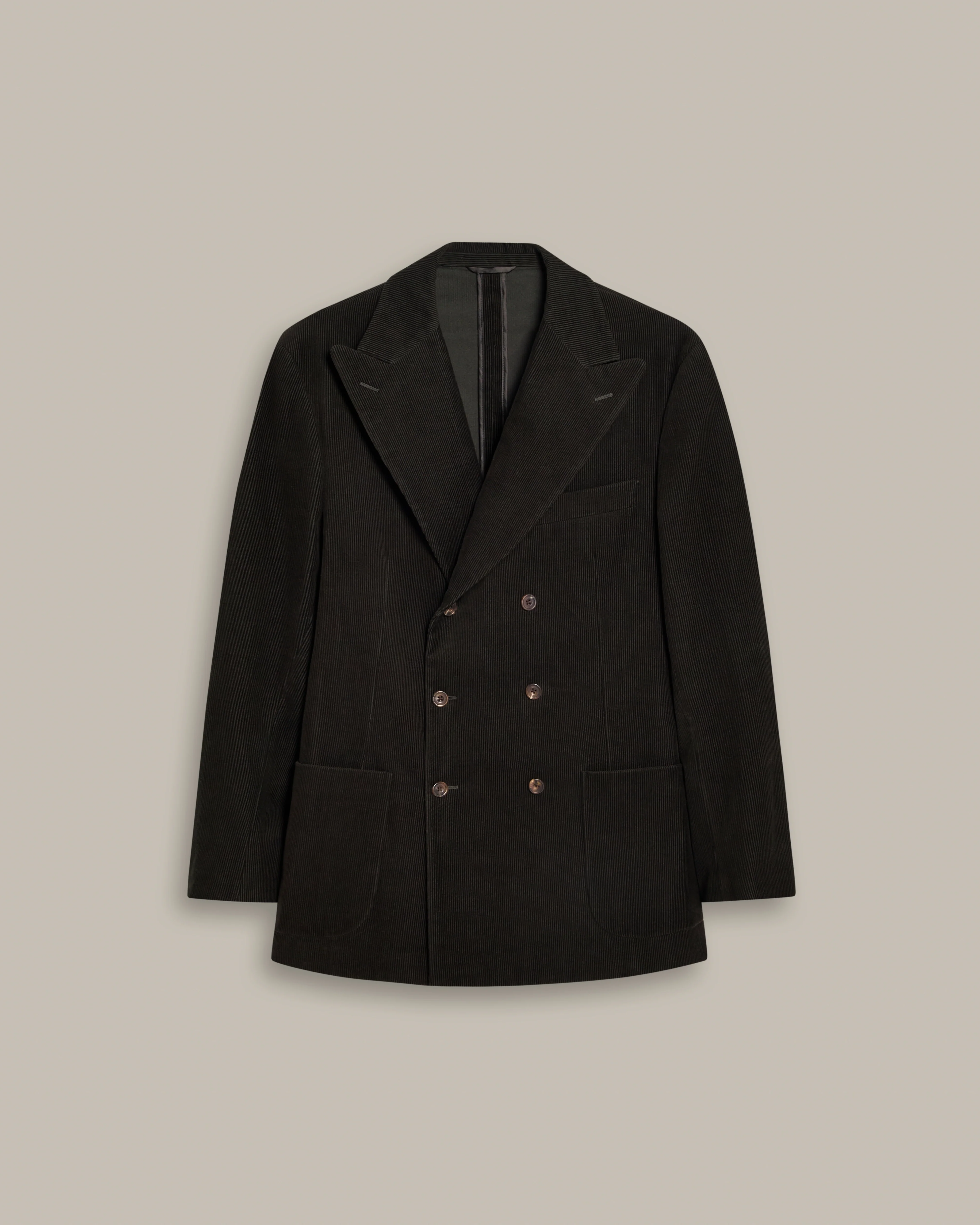 Double Breasted Corduroy Unstructured Suit in Dark Green