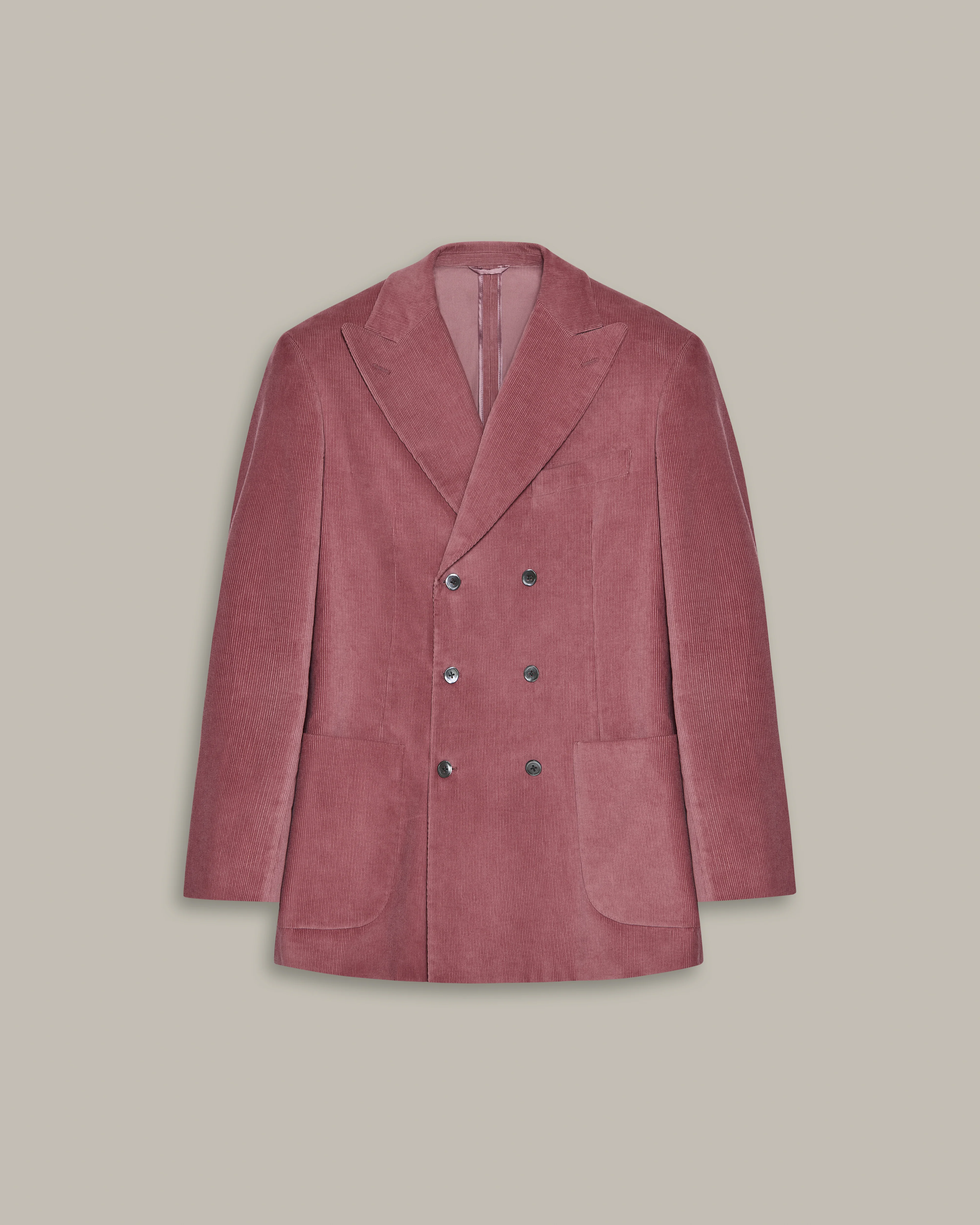 Double Breasted Corduroy Unstructured Suit in Pink