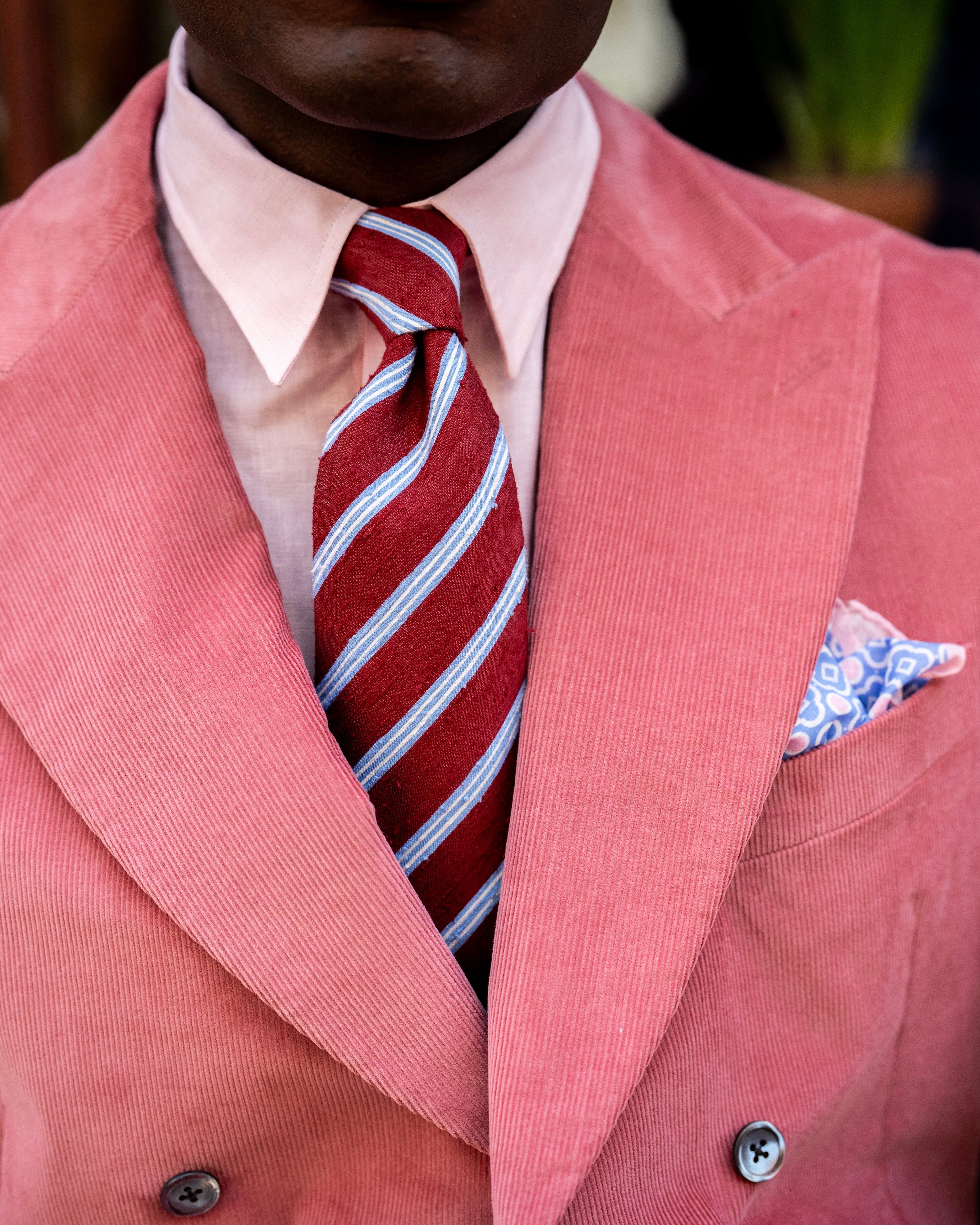 Double Breasted Corduroy Unstructured Suit in Pink - Image 3