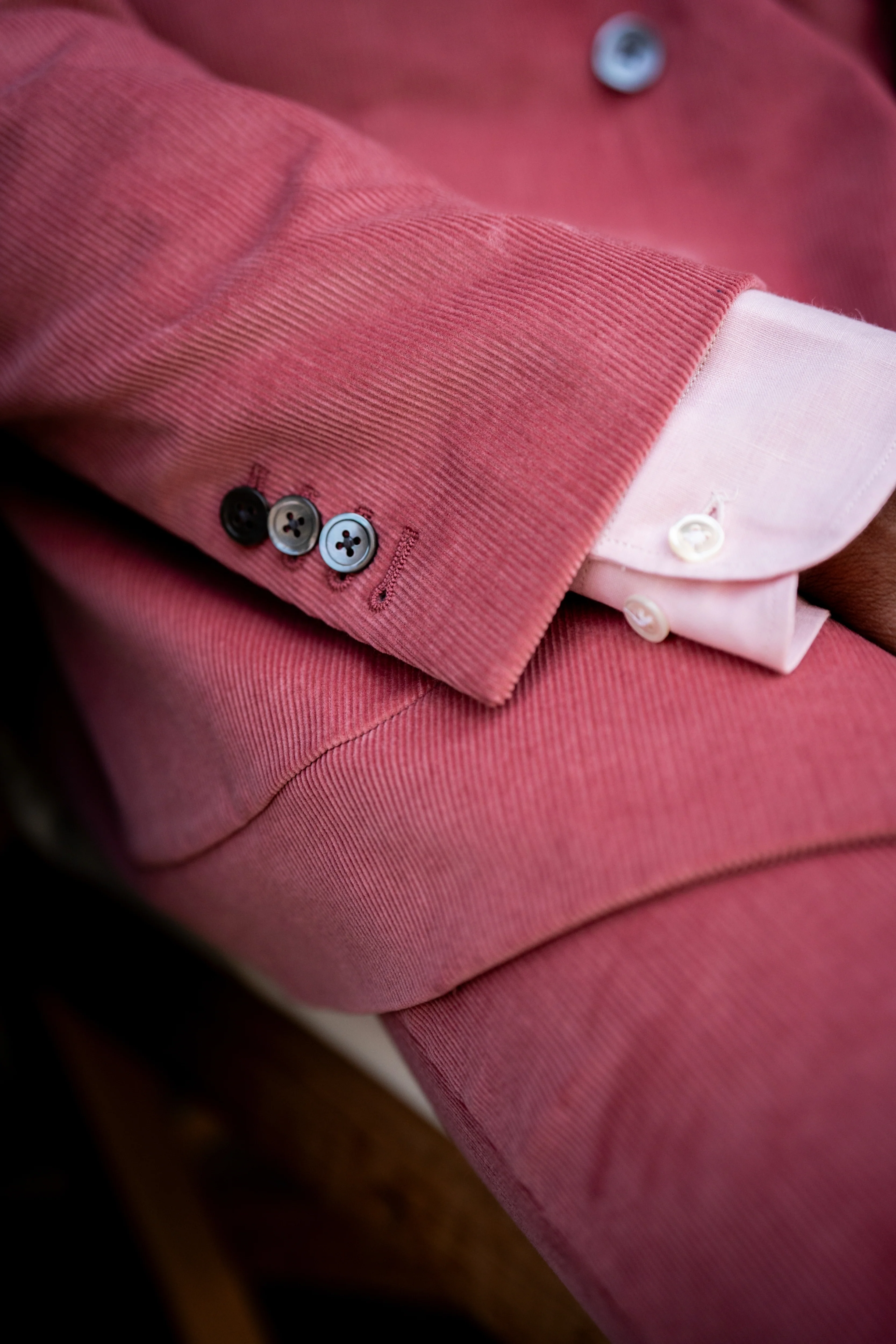 Double Breasted Corduroy Unstructured Suit in Pink - Image 4