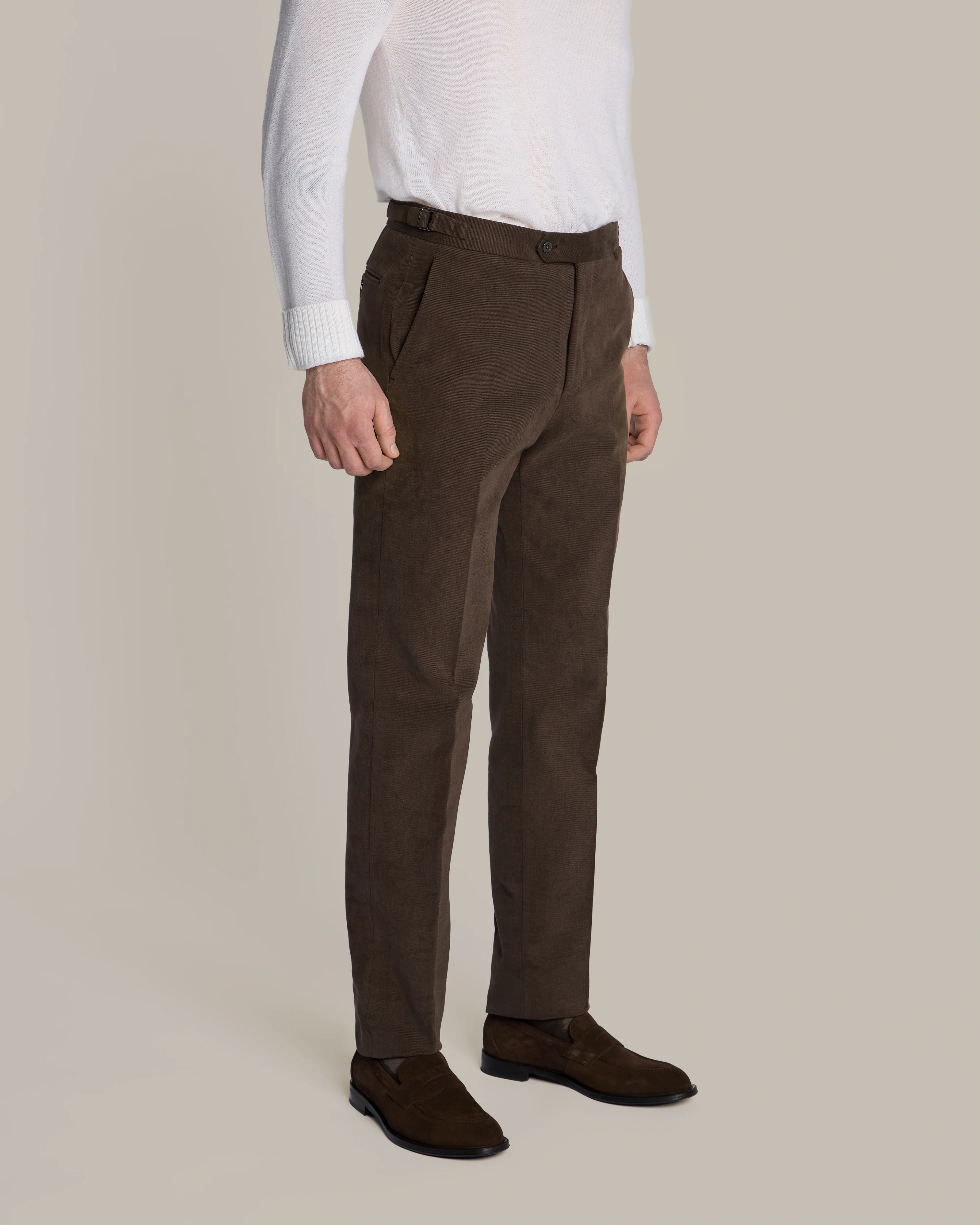 Single Breasted Cotton Drill Unstructured Suit in Chocolate - Image 5