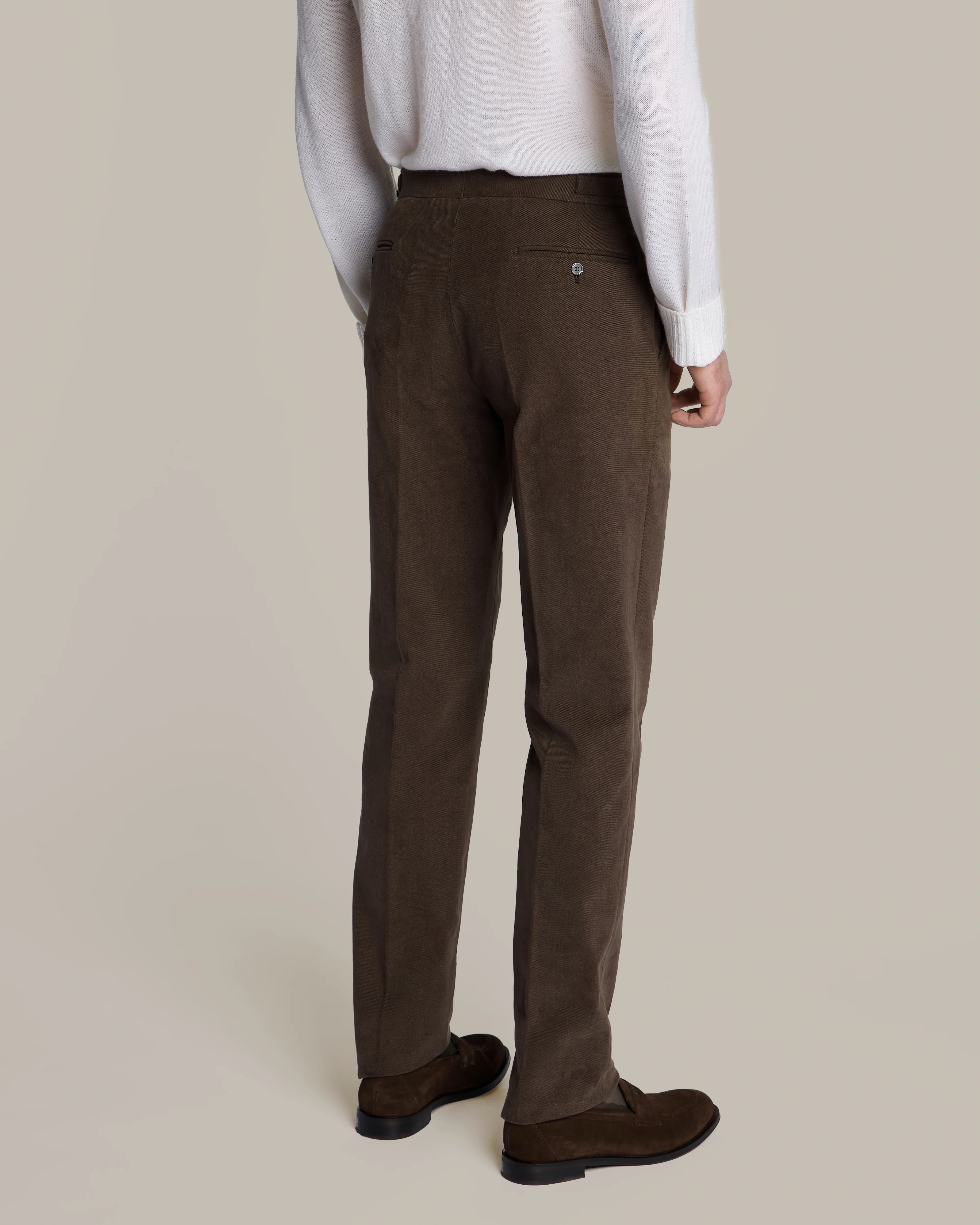 Single Breasted Cotton Drill Unstructured Suit in Chocolate - Image 6