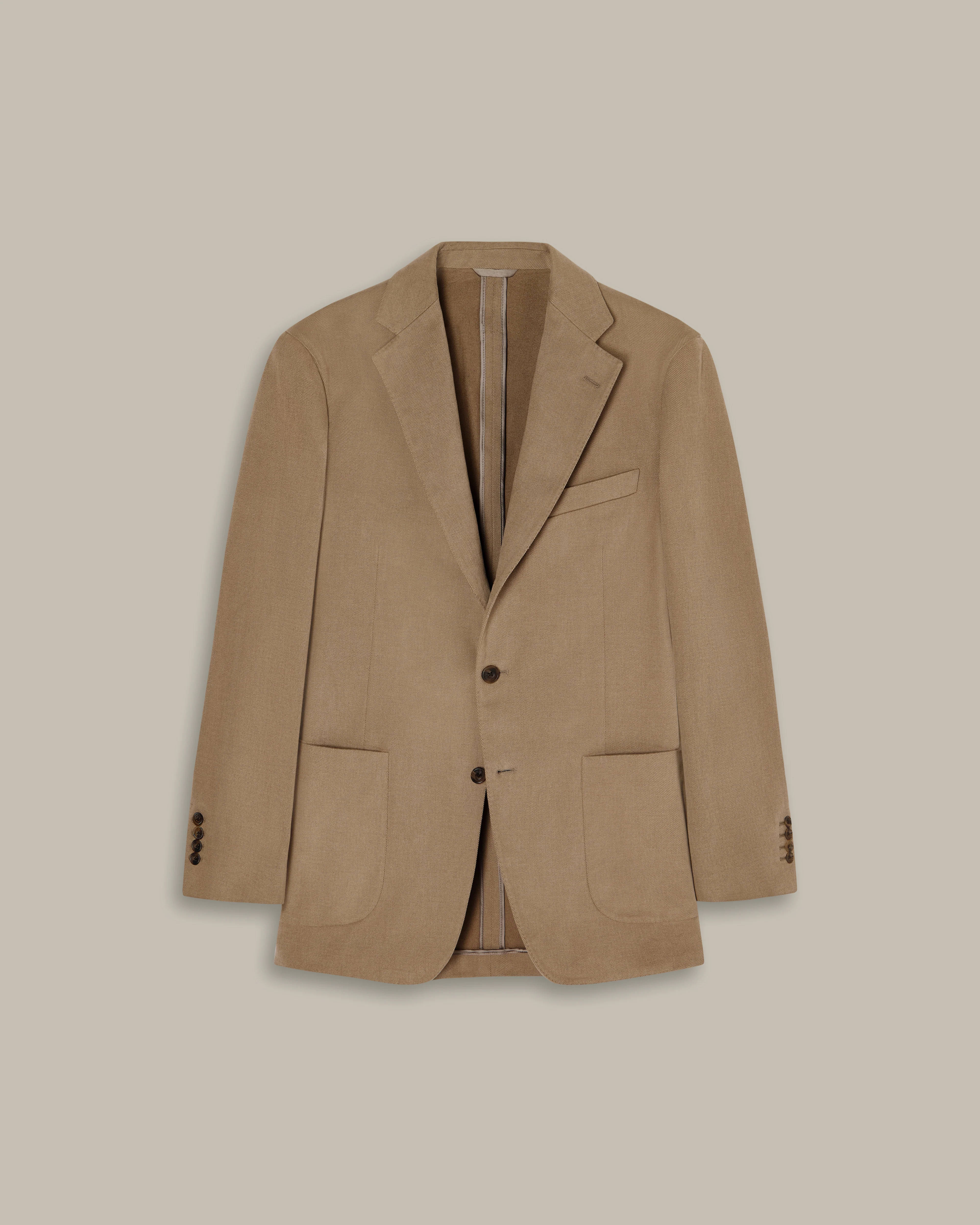 Unstructured Single Breasted Cotton Drill Suit in Taupe