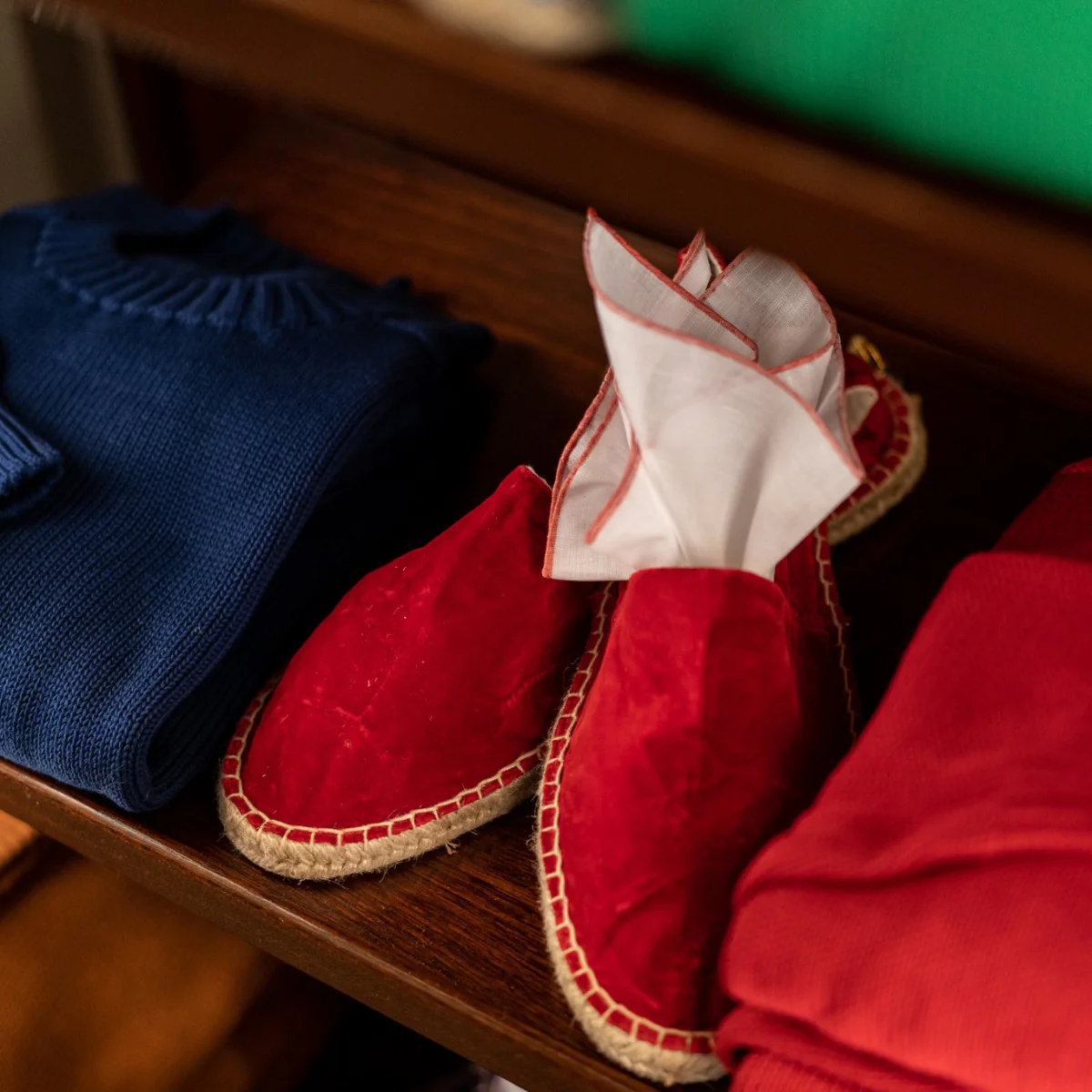 Velvet Espadrilles In Dark Red - Image 2