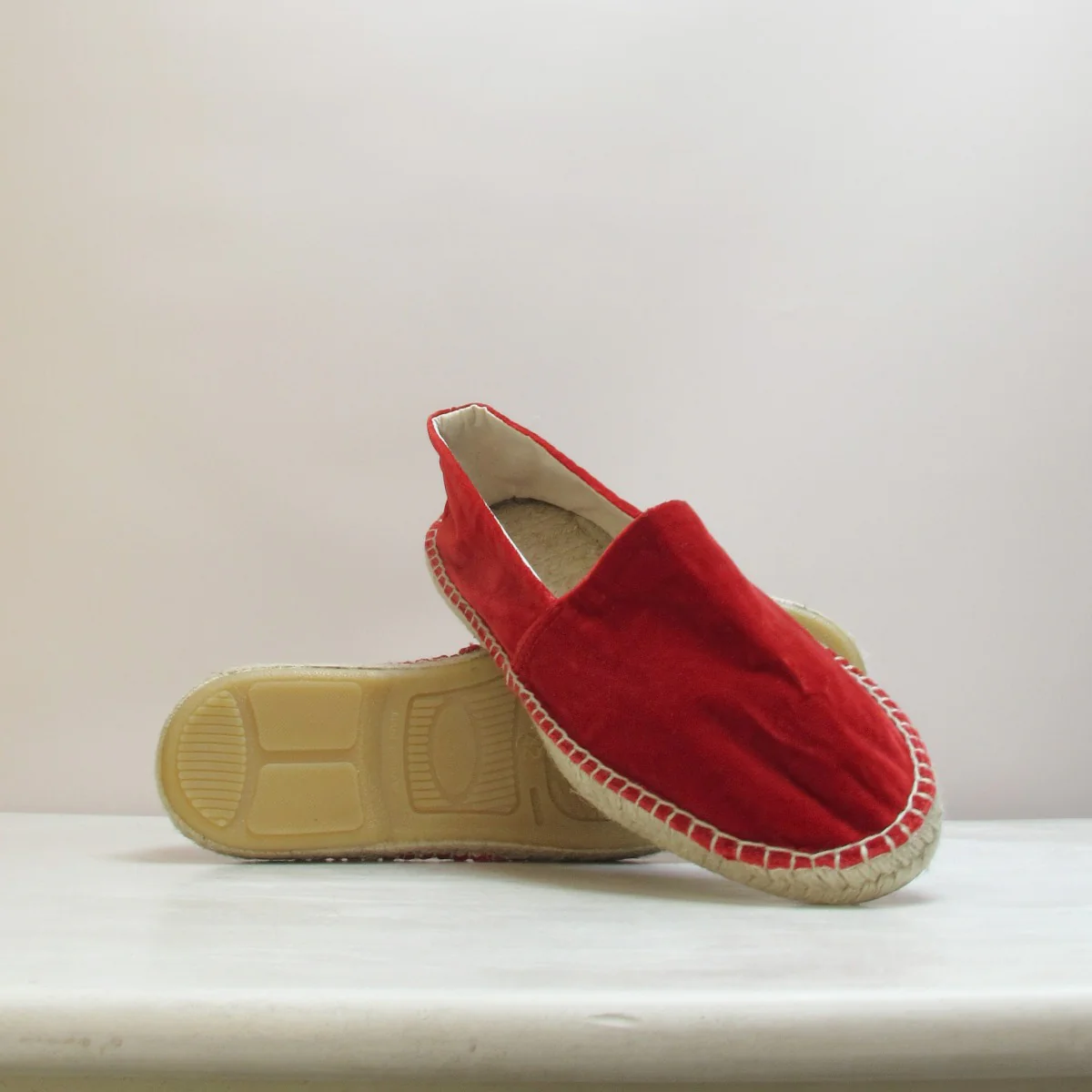 Velvet Espadrilles In Dark Red - Image 3