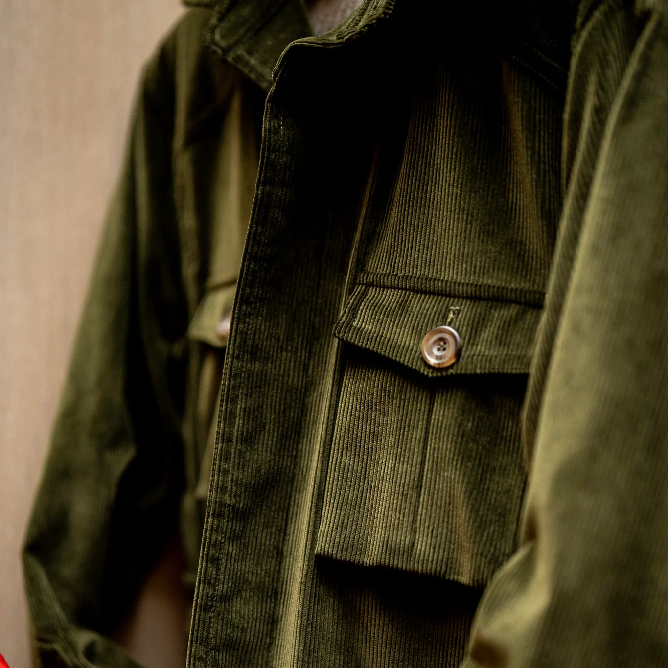 Wale Cord Travel Jacket in Dark Olive - Image 4
