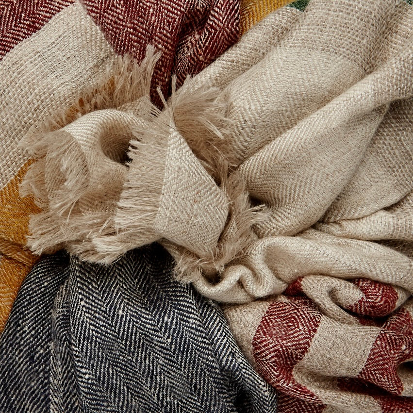 Cashmere Scarf With Wide Stripes In Natural And Green - Image 5