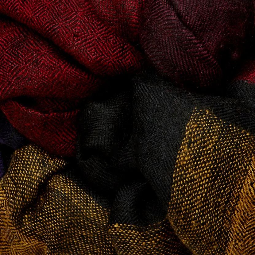 Cashmere Scarf With Wide Stripes In Wine And Navy - Image 3