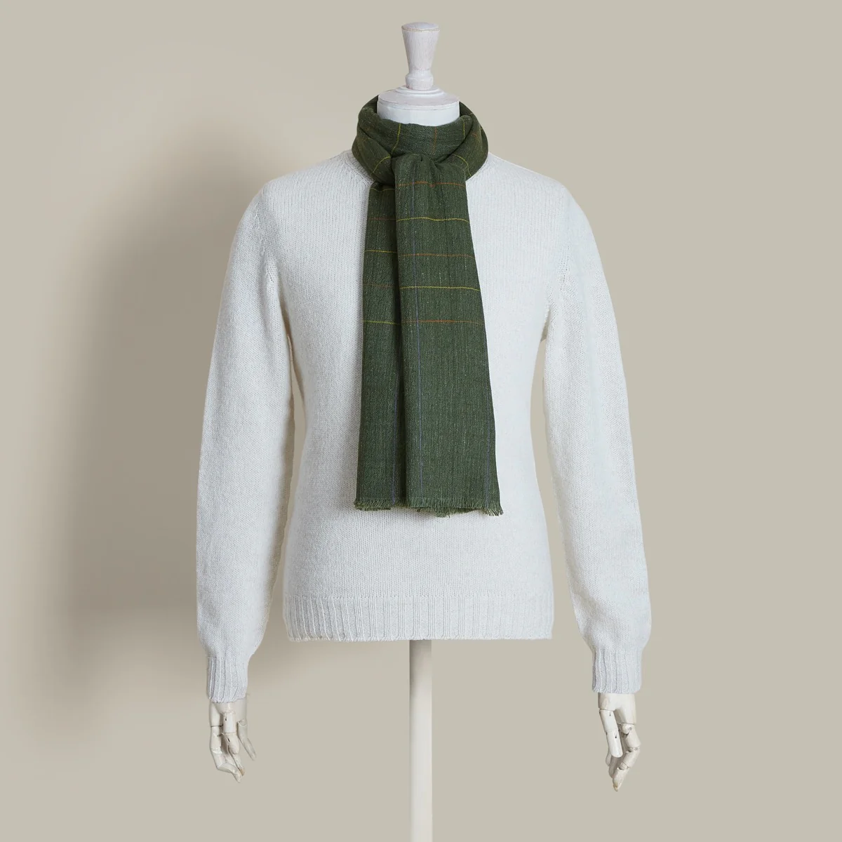 Windowpane Check Cashmere Scarf In Green And Lilac - Image 2