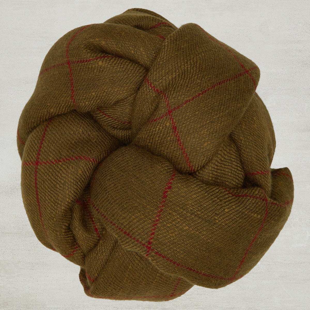 Windowpane Check Cashmere Scarf In Moss And Red