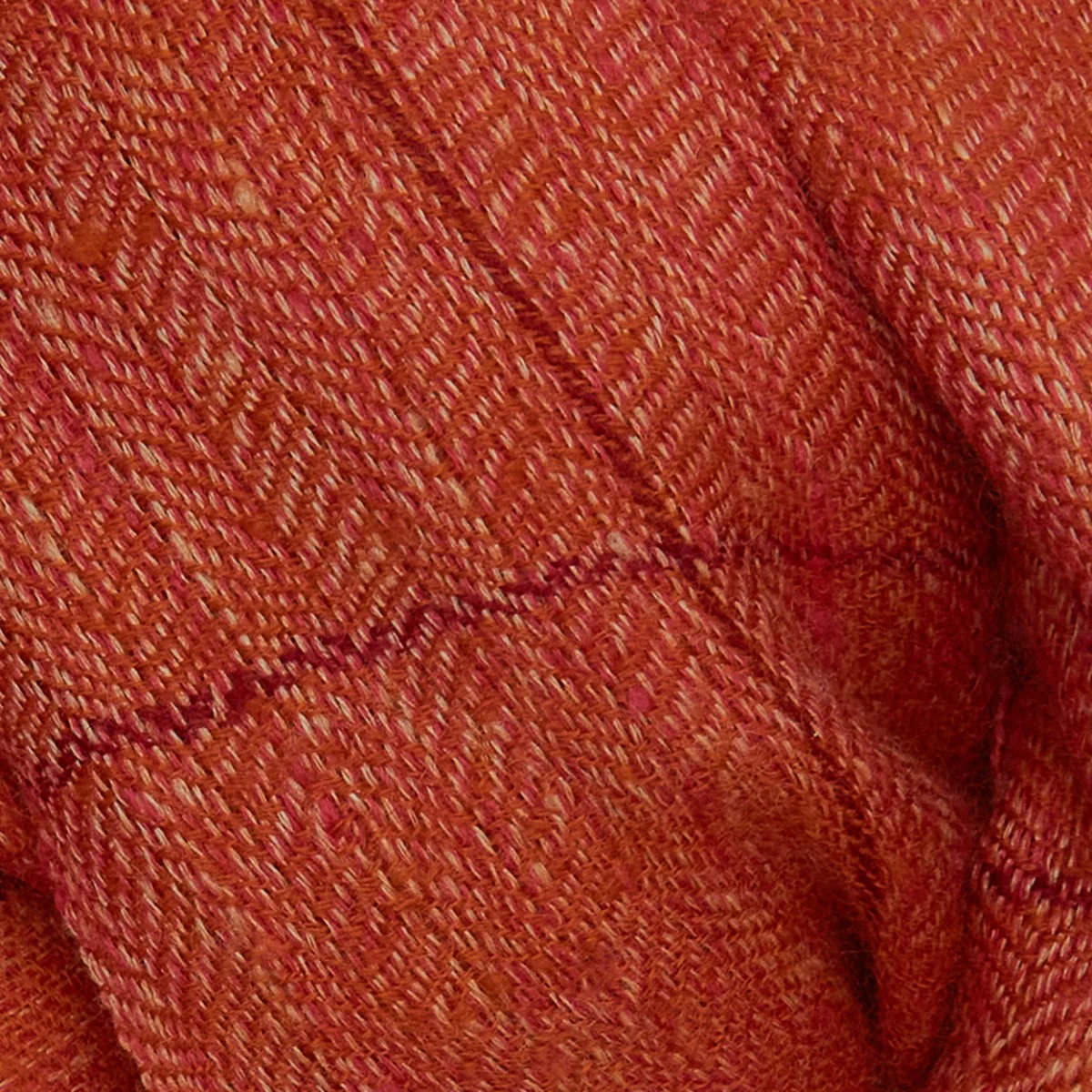 Windowpane Check Cashmere Scarf In Light Orange And Red - Image 4