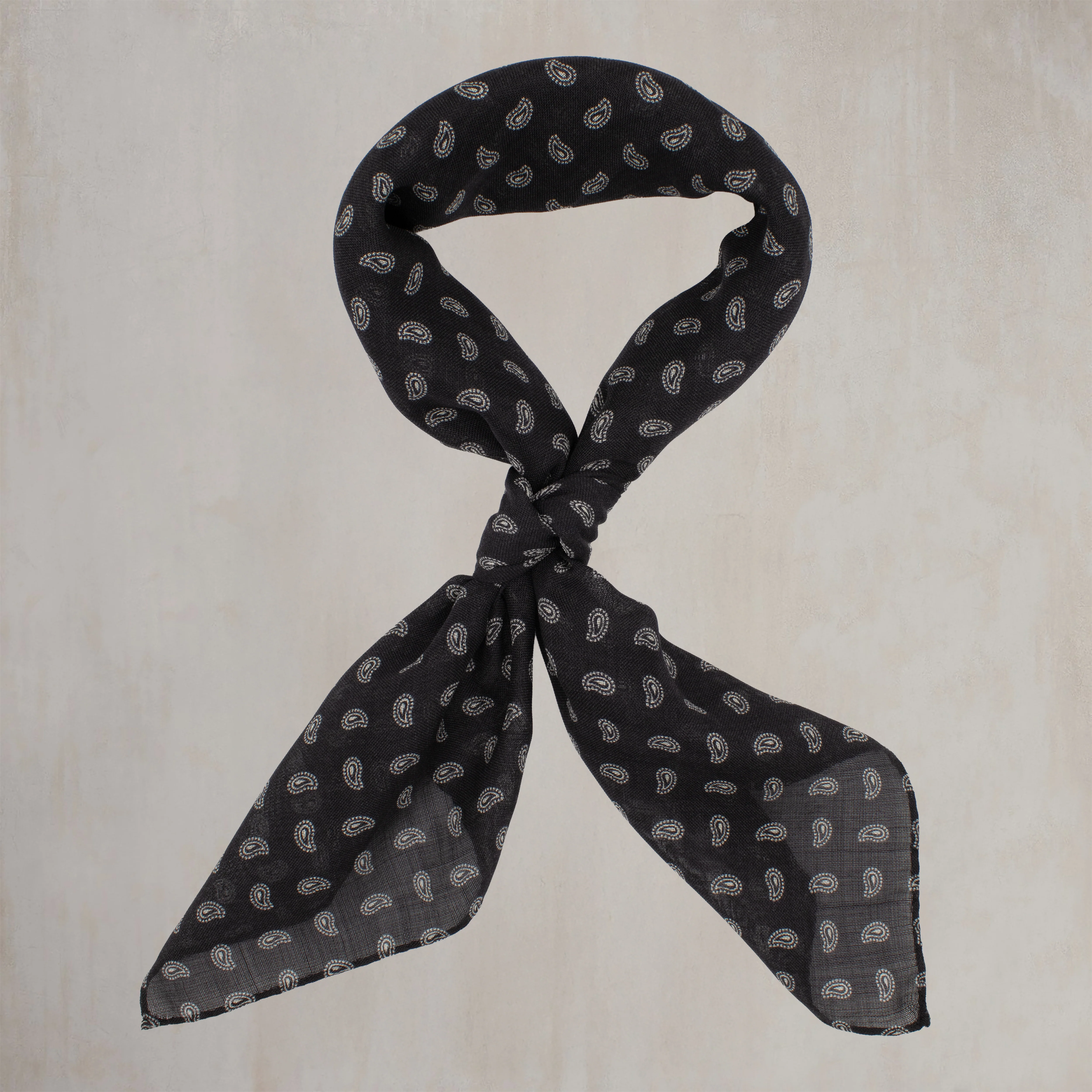 Wool and Silk Paisley Neckerchief in Black