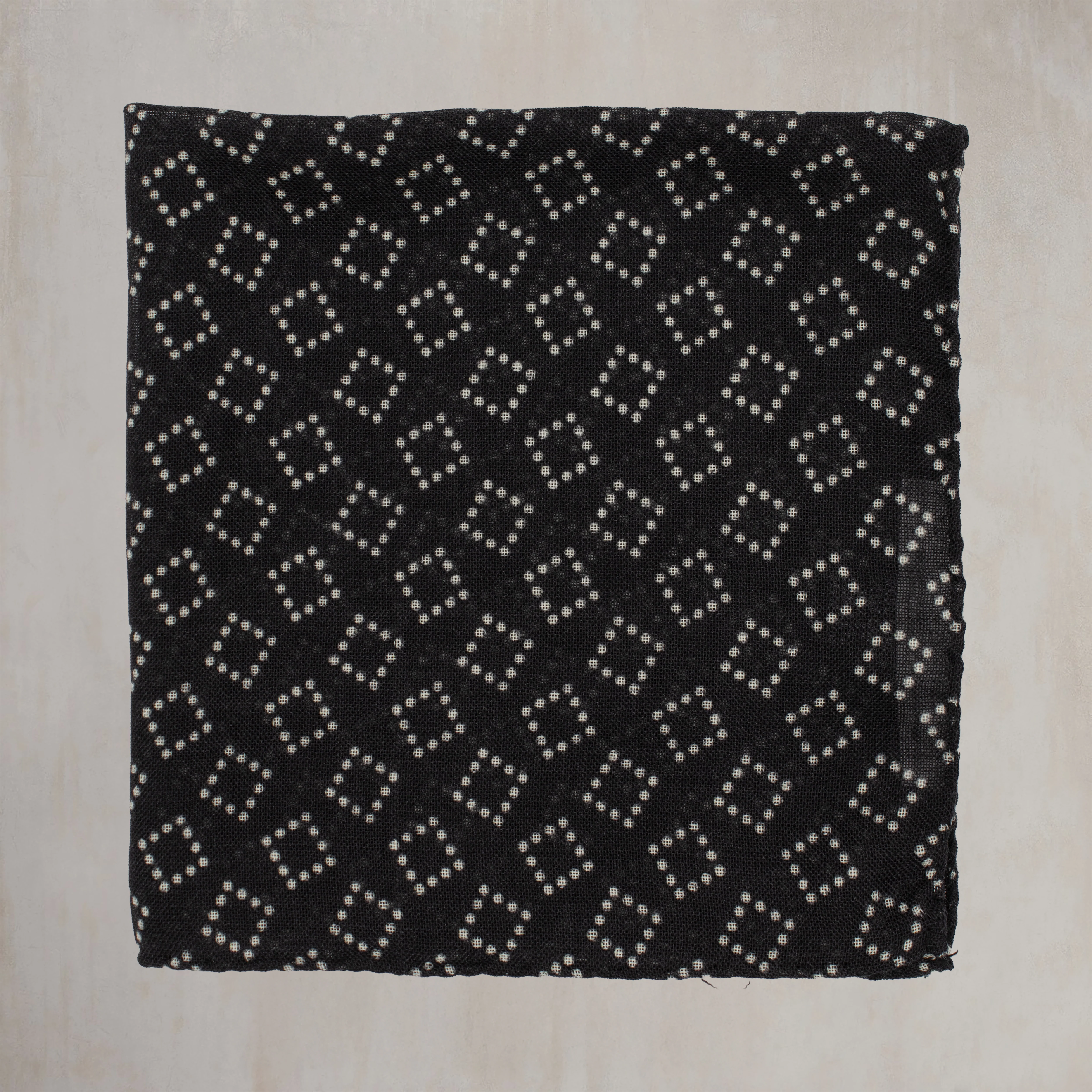 Wool And Silk Pocket Square with Dotted Squares in Black - Image 2