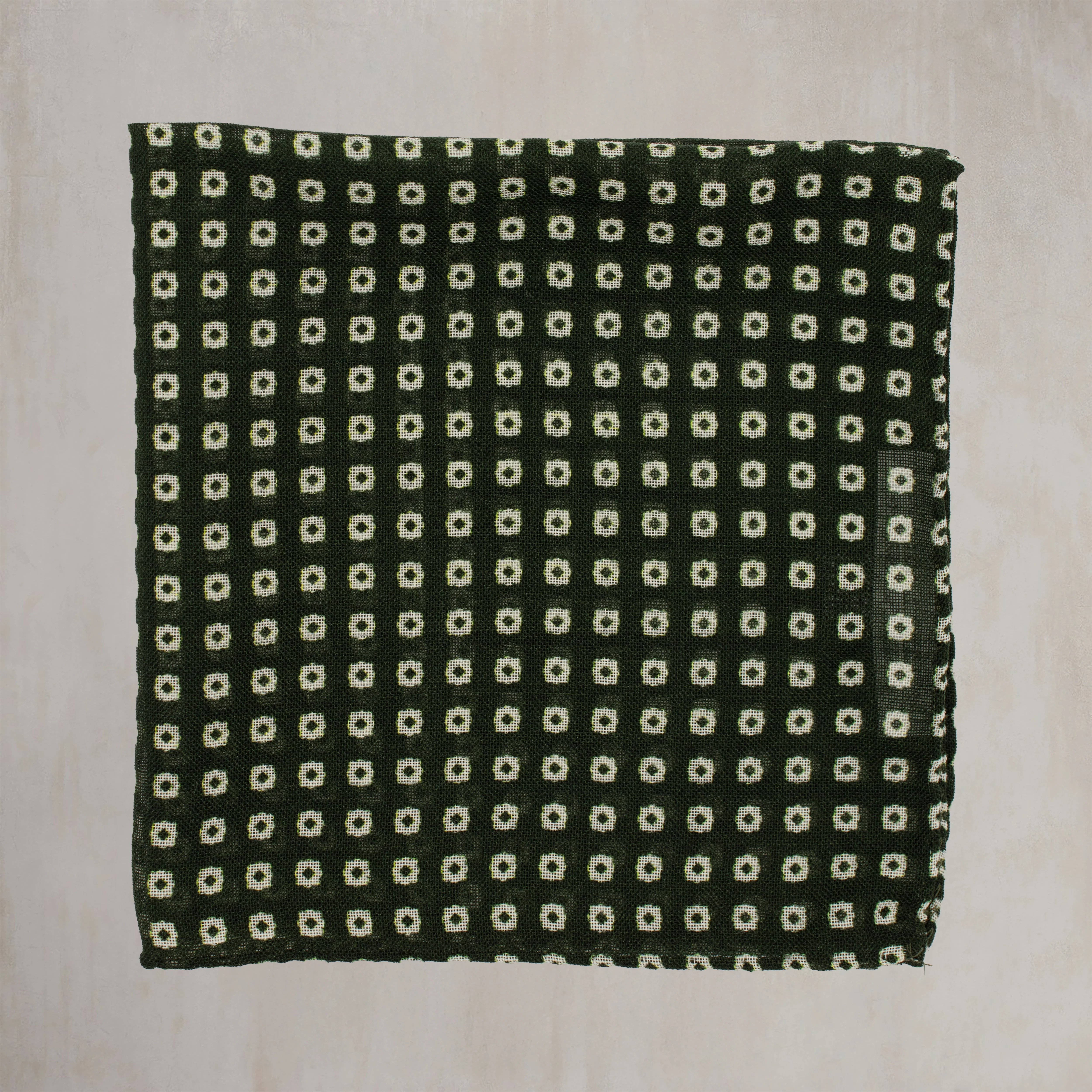 Wool And Silk Pocket Square with Mini Squares in Dark Green - Image 2