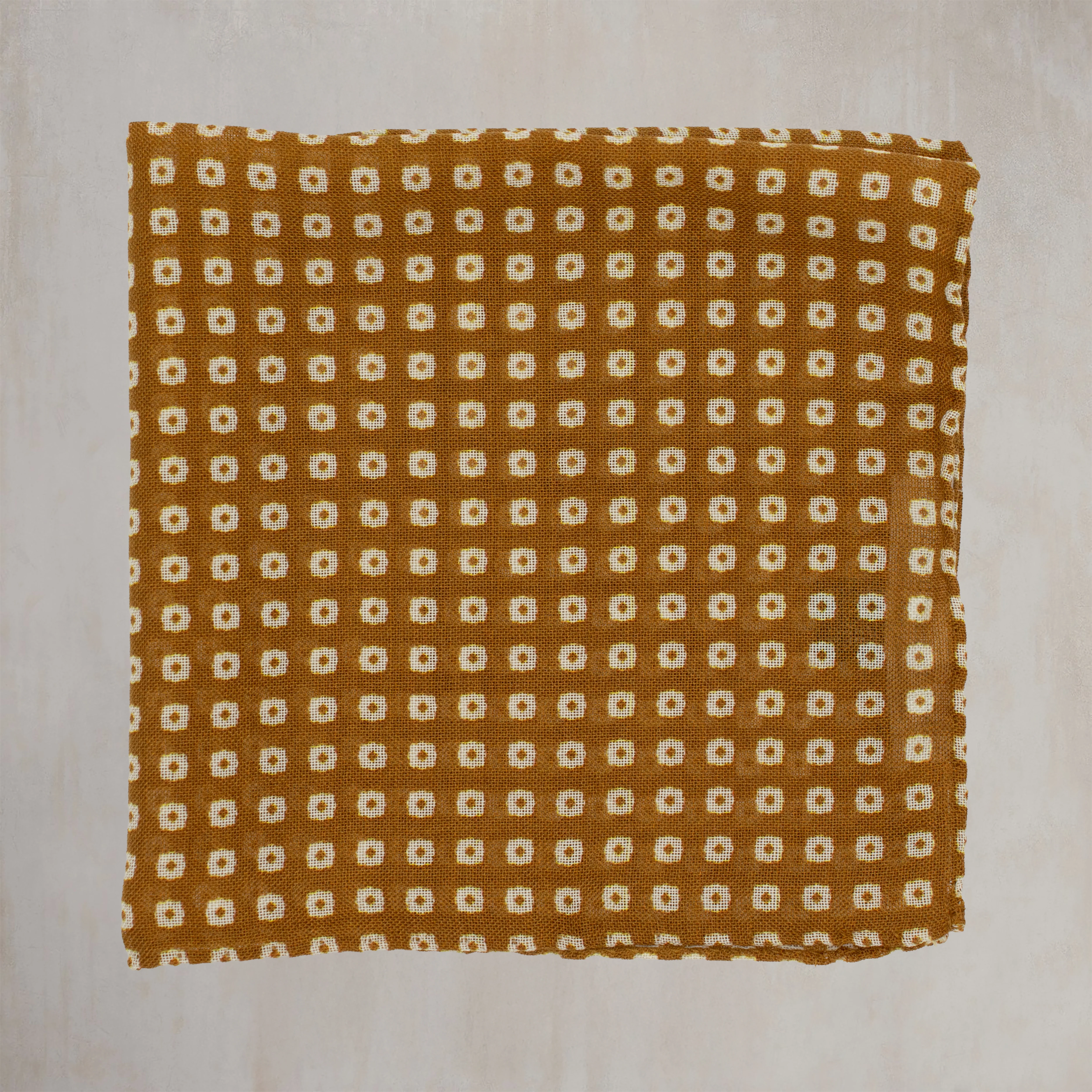Wool And Silk Pocket Square with Mini Squares in Gold - Image 2