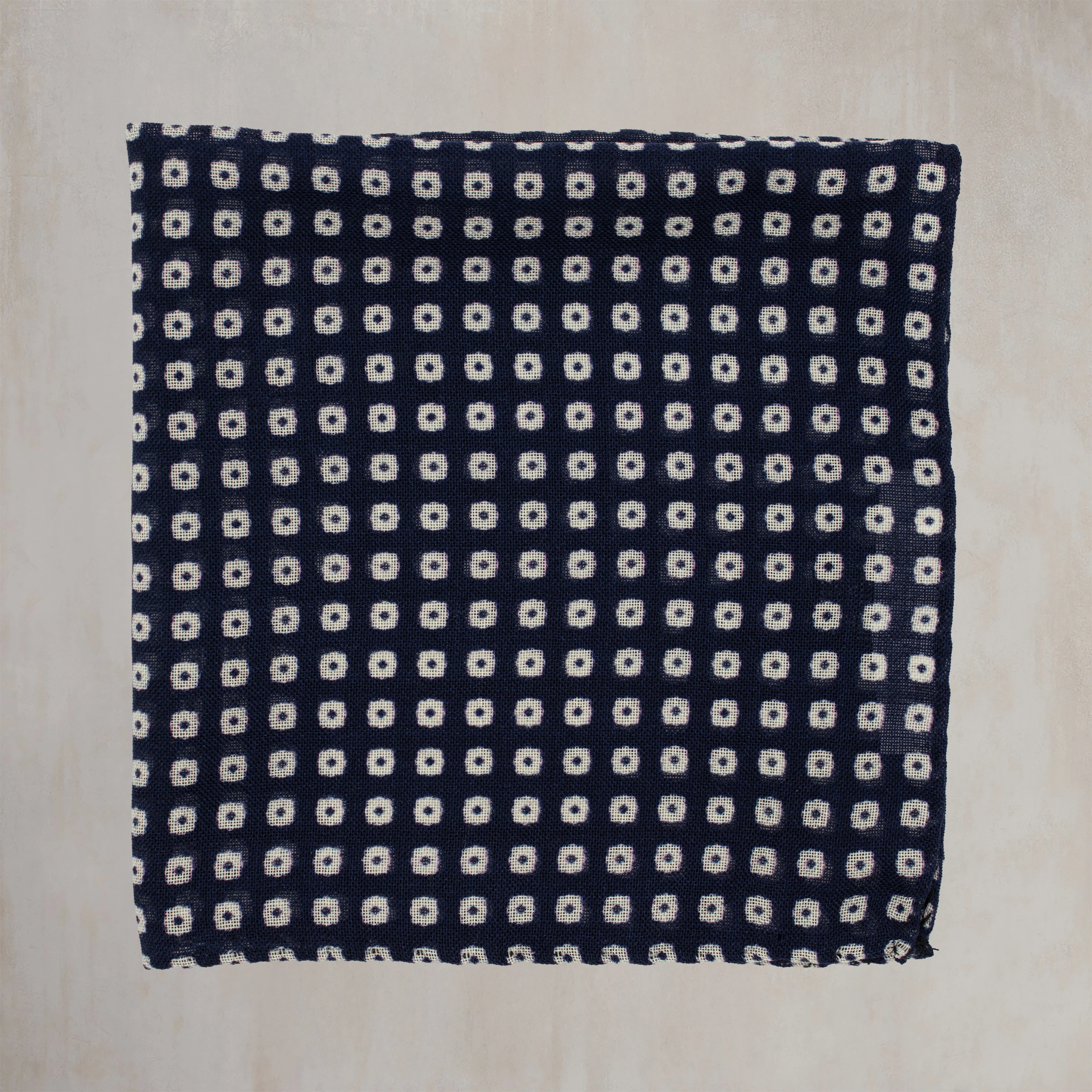 Wool And Silk Pocket Square with Mini Squares in Navy - Image 2