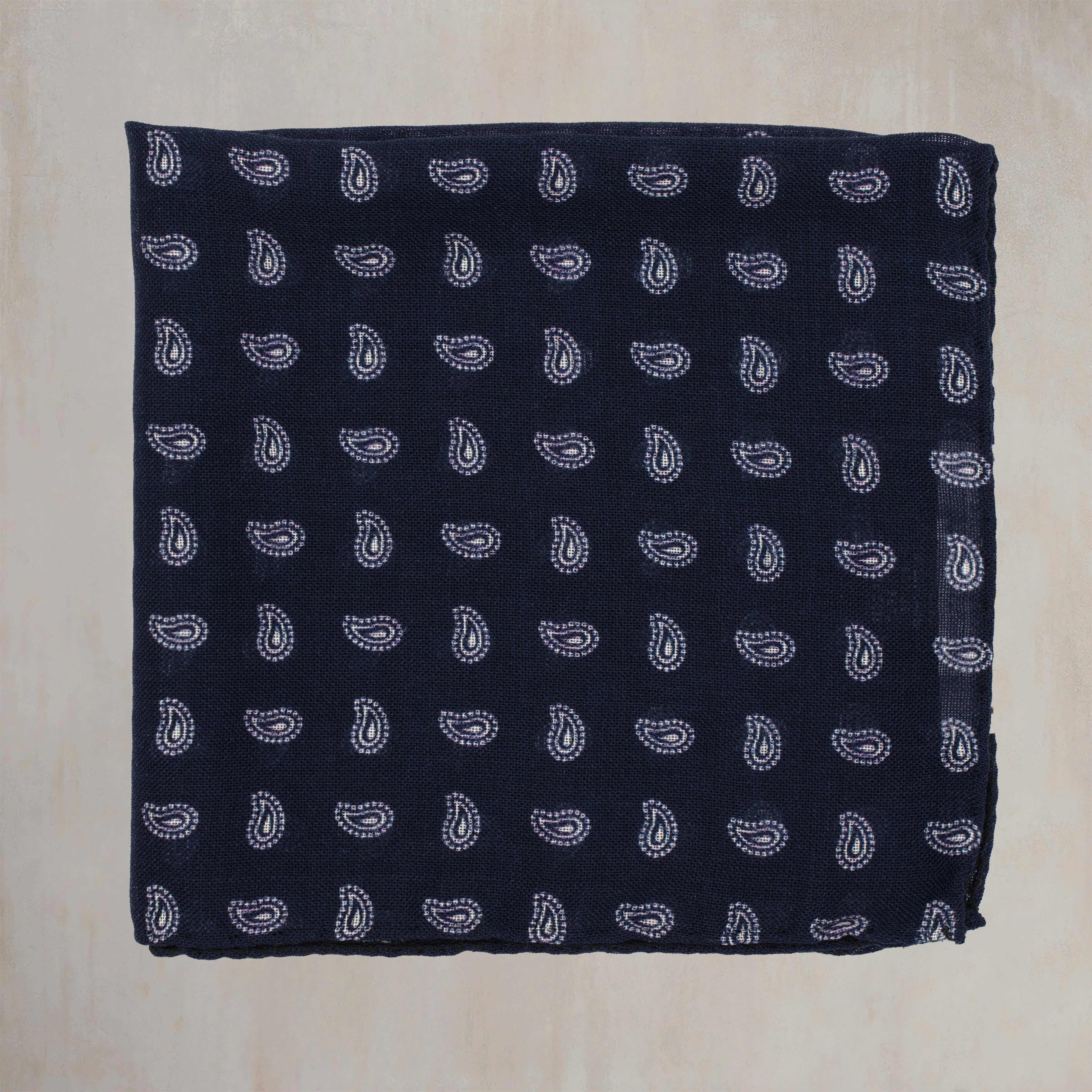 Wool And Silk Pocket Square with Paisley in Navy - Image 2