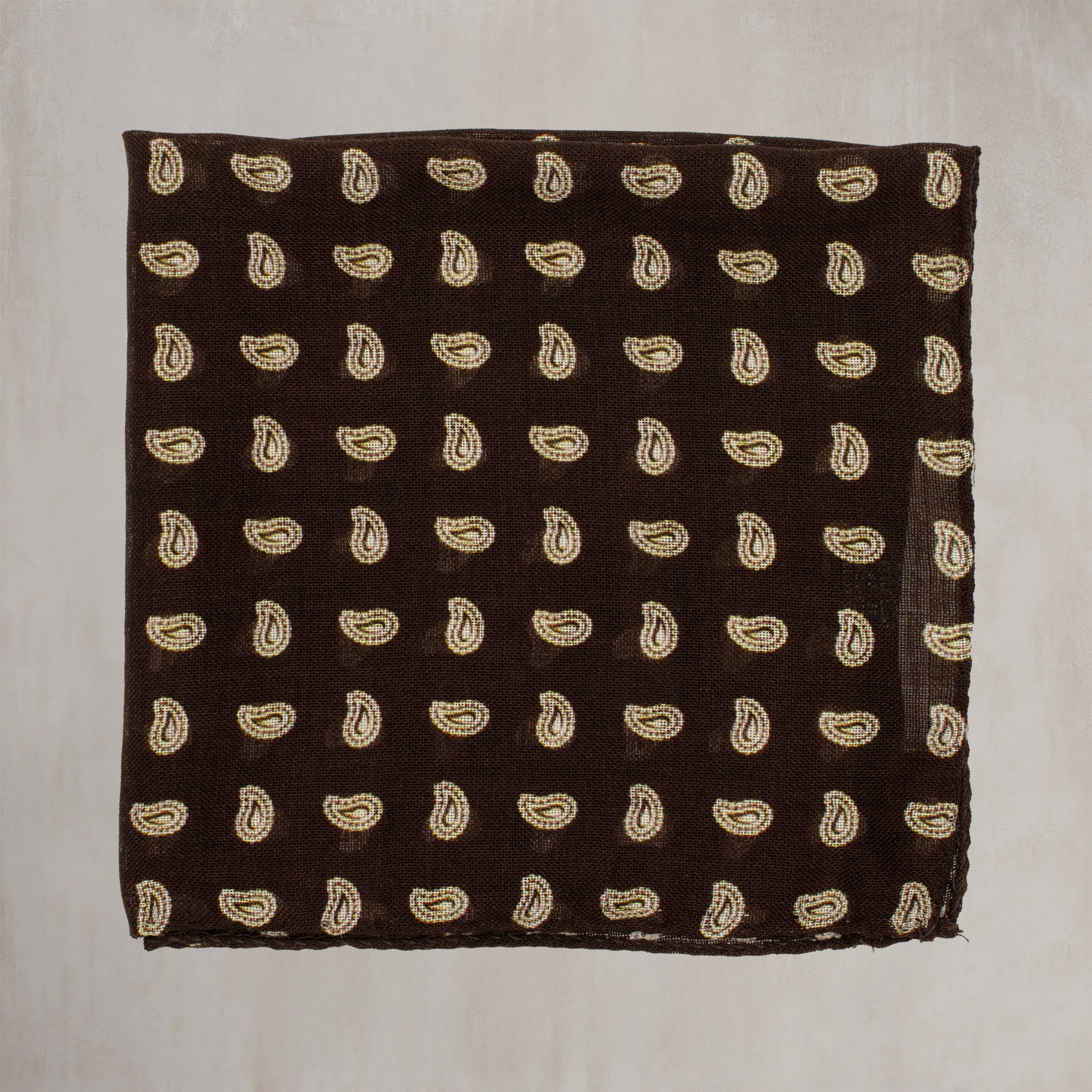 Wool And Silk Pocket Square with Paisley in Chocolate - Image 2
