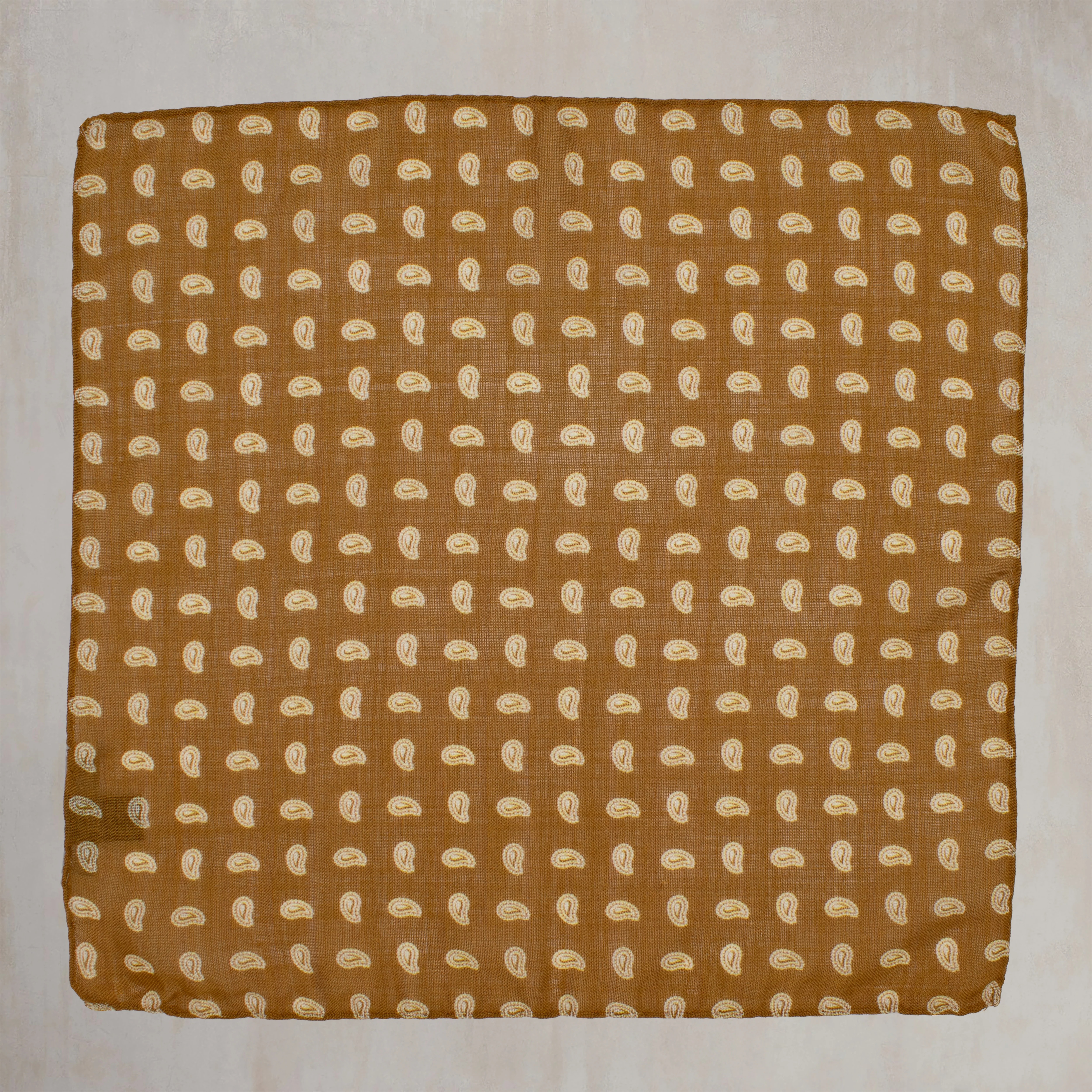 Wool And Silk Pocket Square with Paisley in Gold
