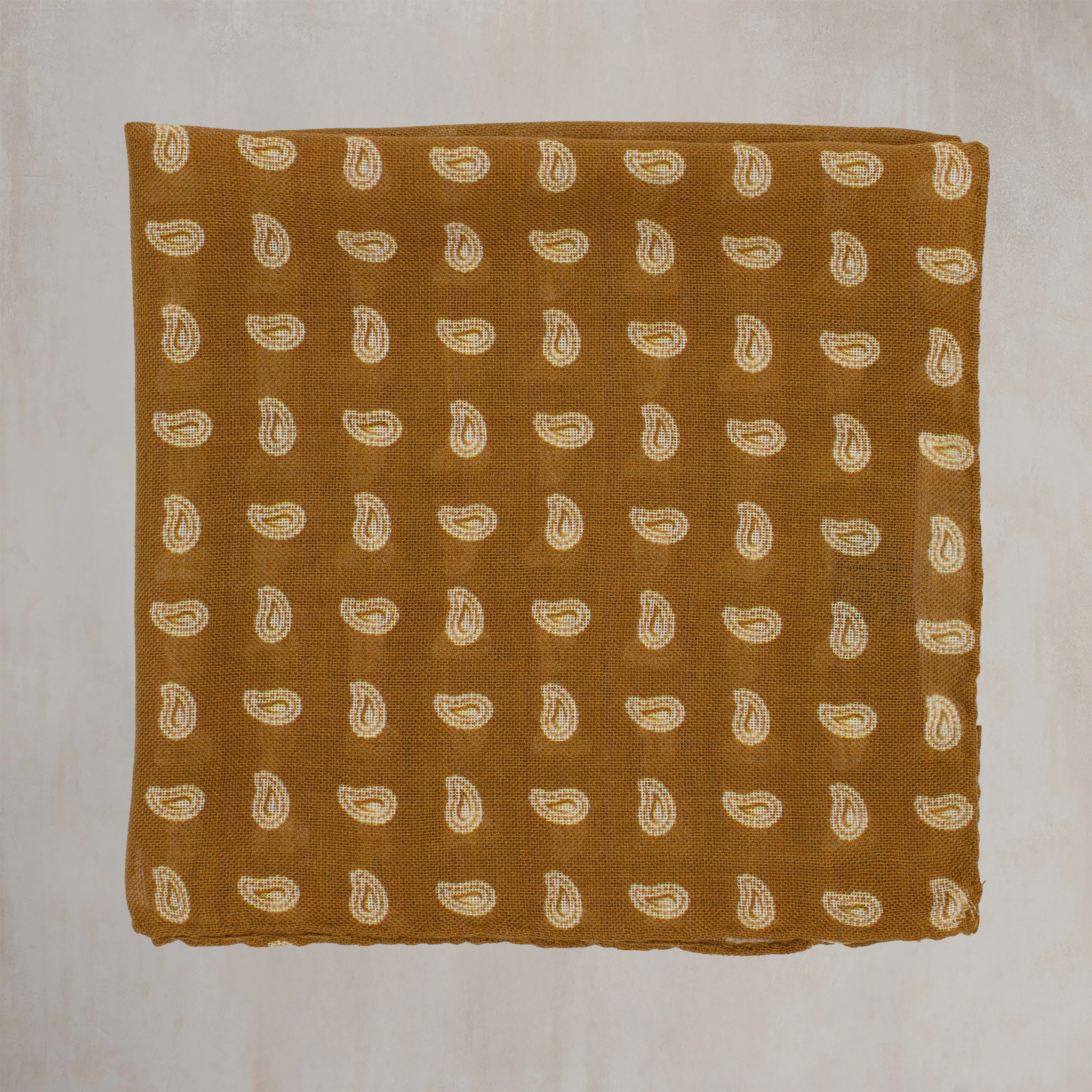 Wool And Silk Pocket Square with Paisley in Gold - Image 2