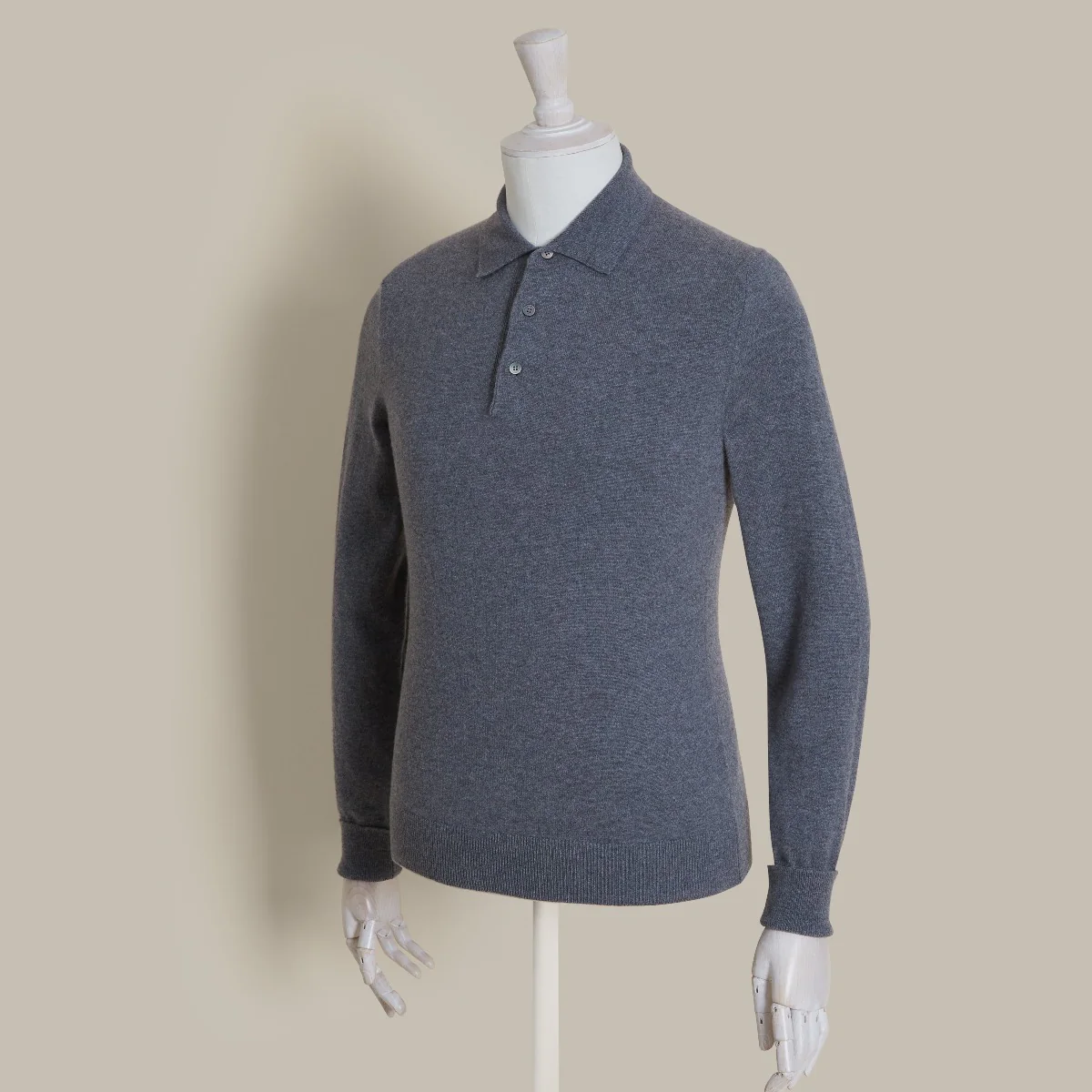 Wool And Cashmere Polo Shirt In Dark Grey - Image 2