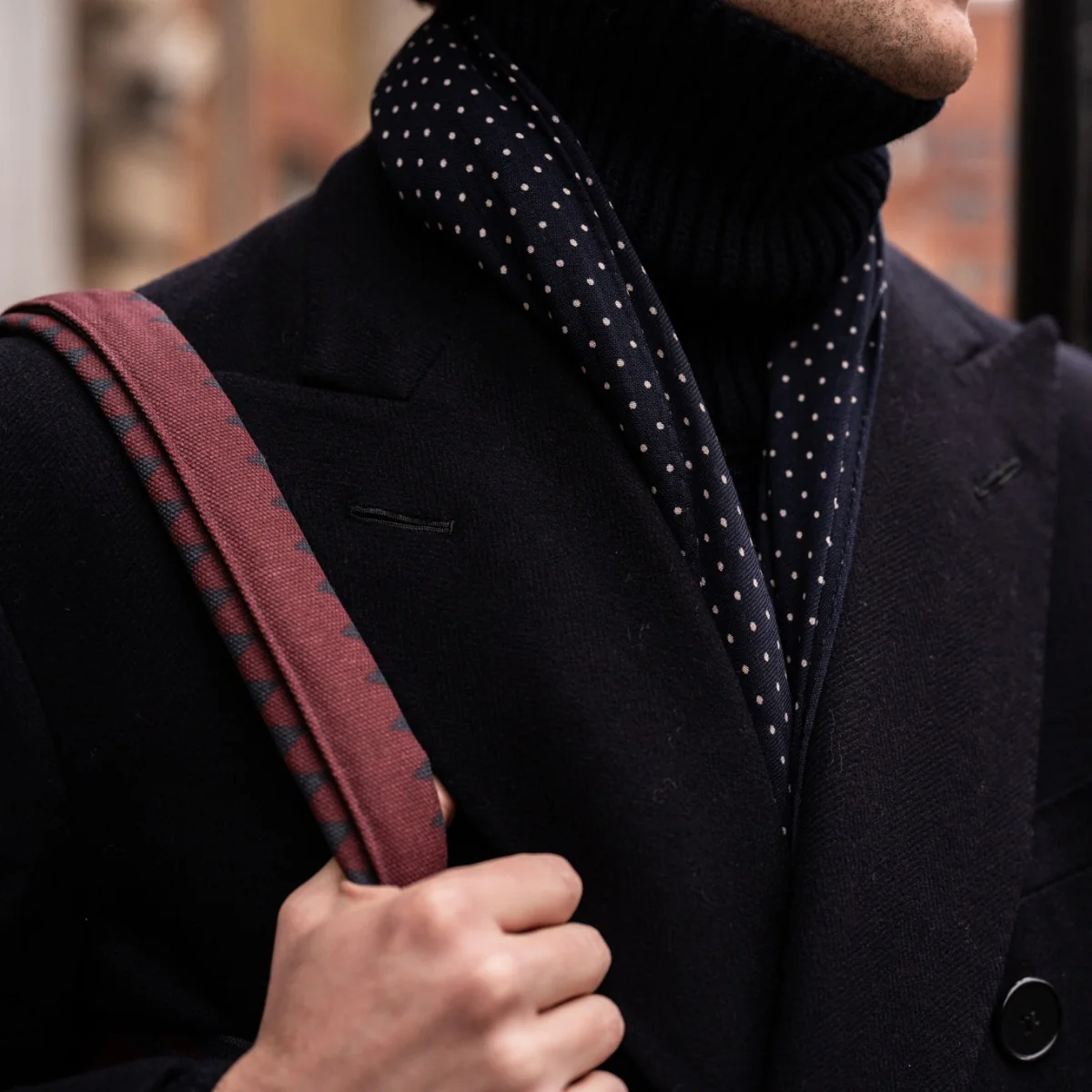 Wool And Cashmere Spotted Scarf In Navy - Image 2