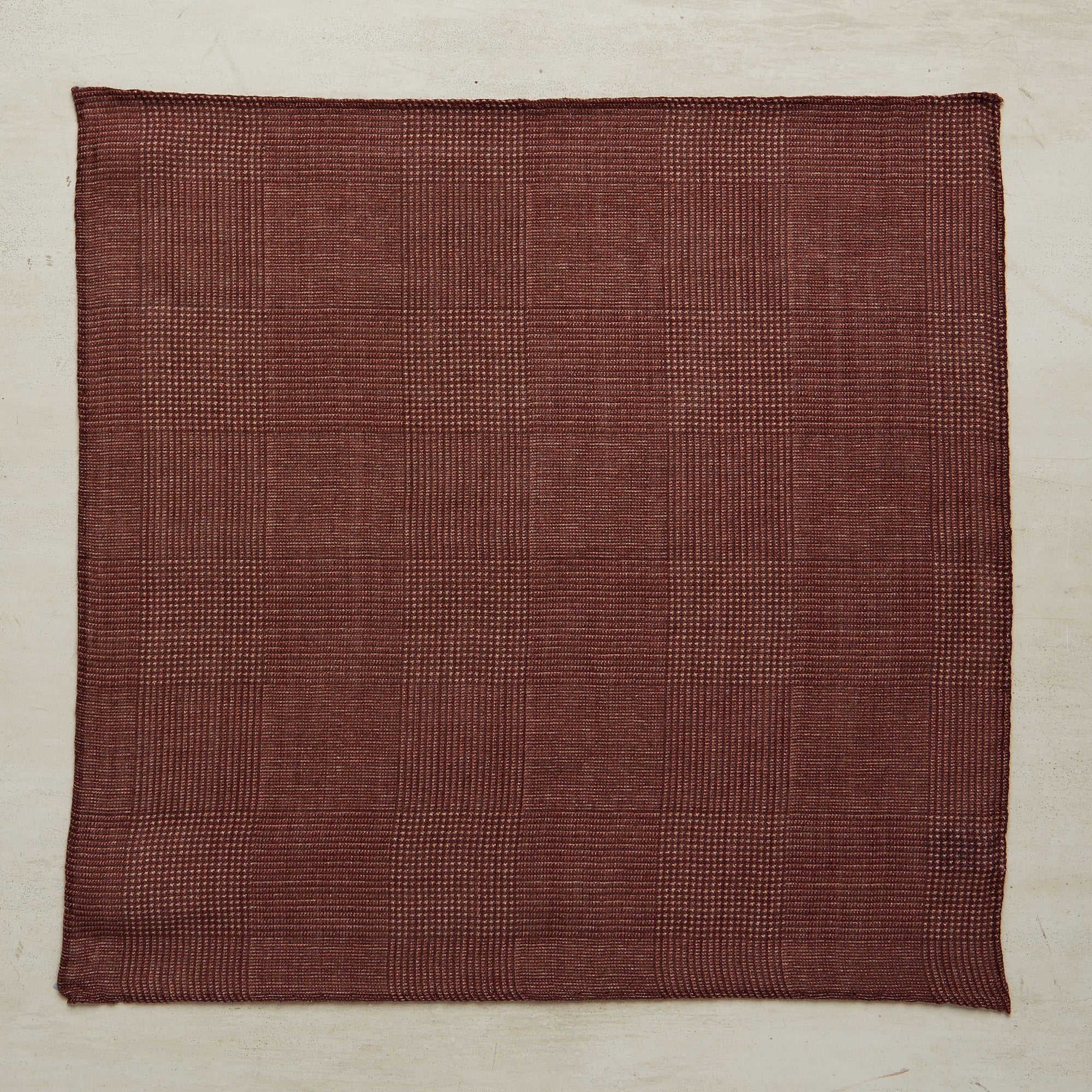 Wool And Silk Glen Check Pocket Square In Burgundy