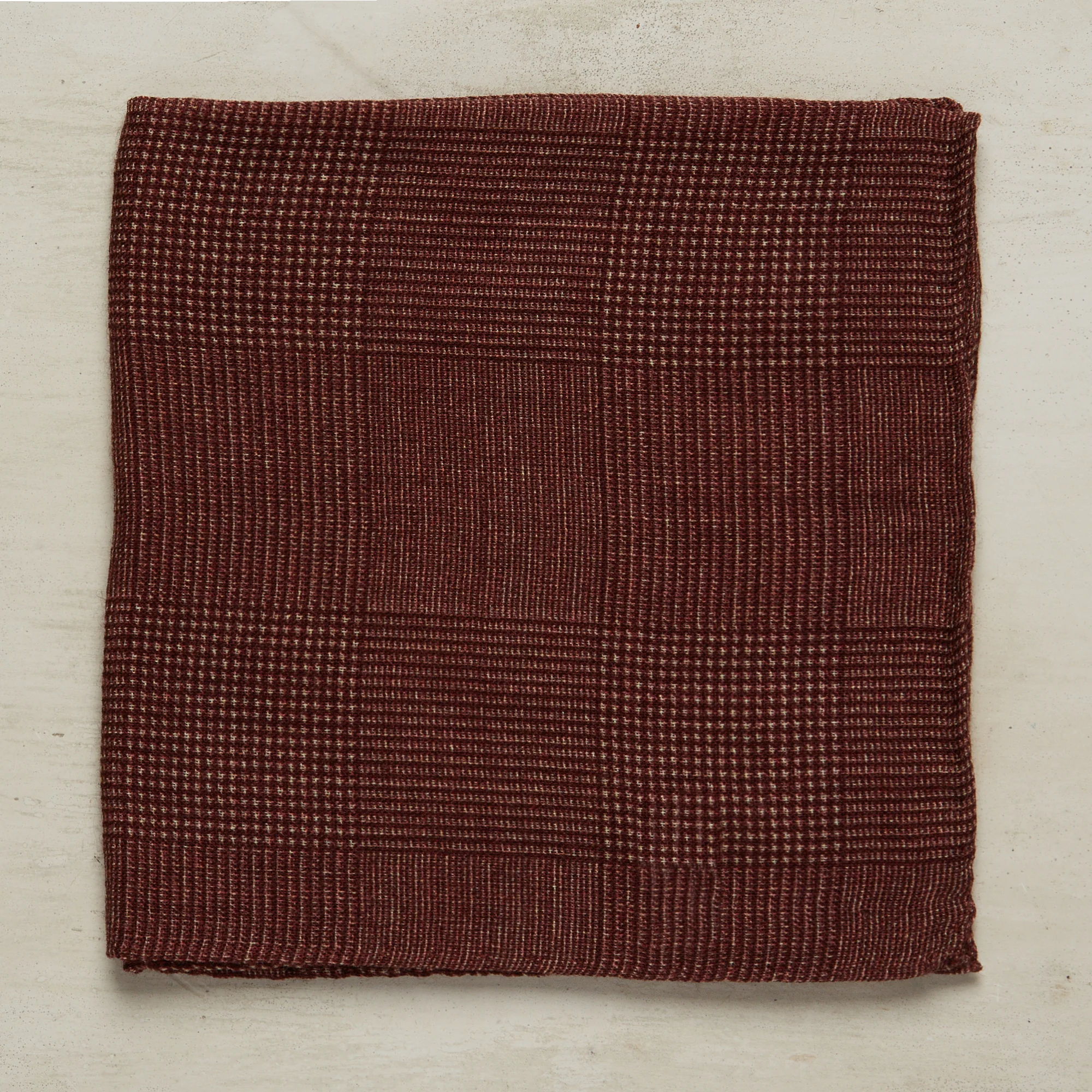 Wool And Silk Glen Check Pocket Square In Burgundy - Image 2