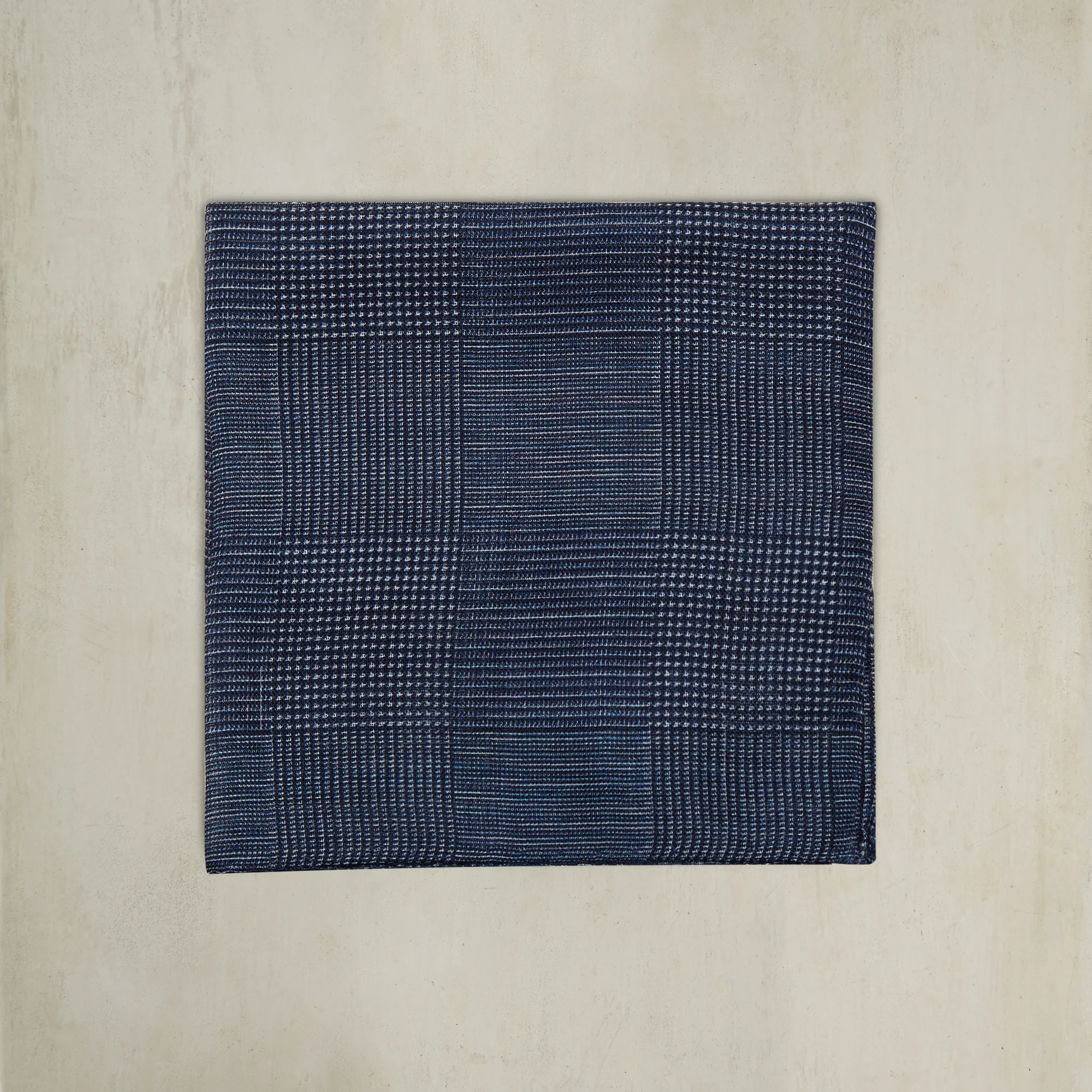 Wool And Silk Glen Check Pocket Square In Navy - Image 2