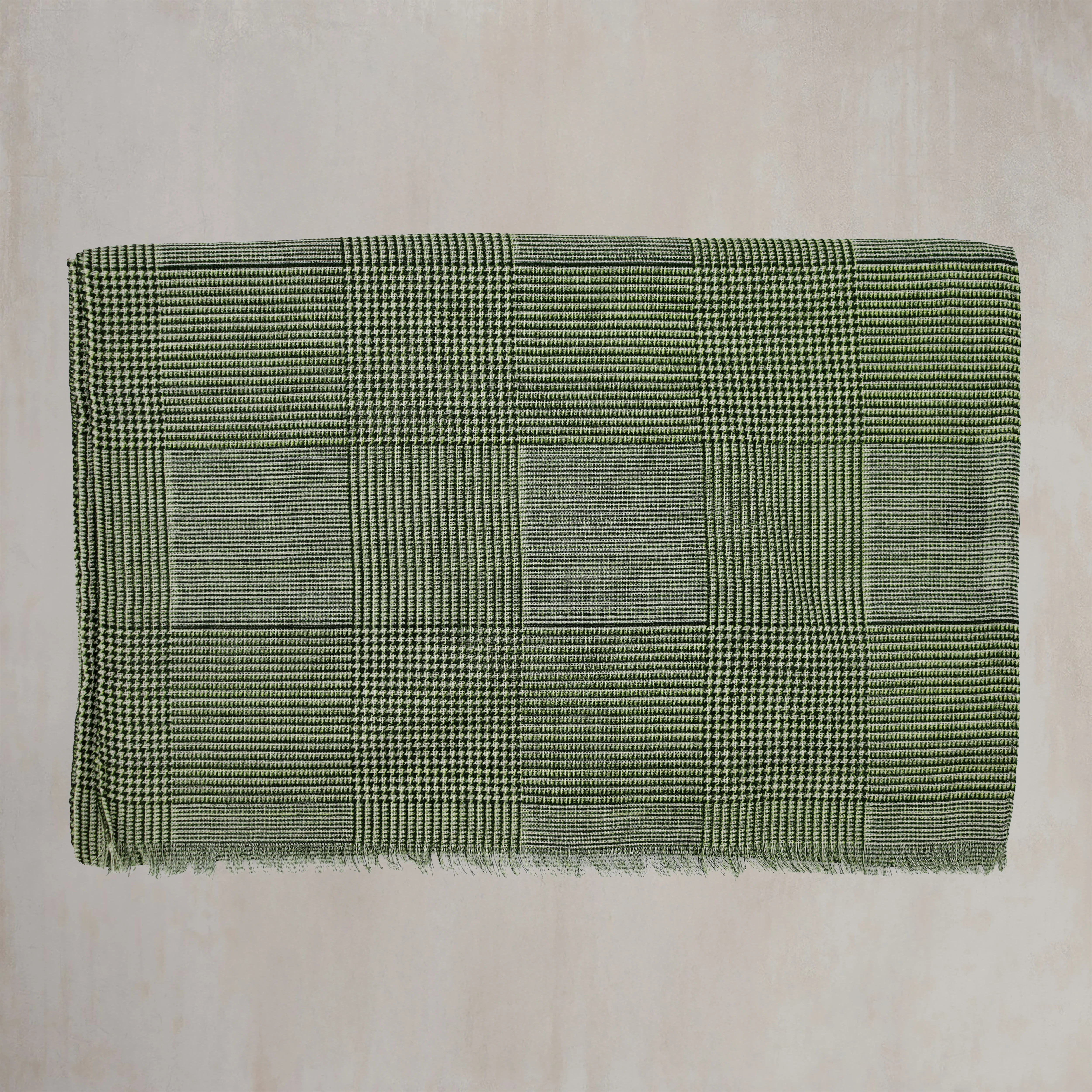 Wool And Silk Glen Check Scarf In Dark Green - Image 2