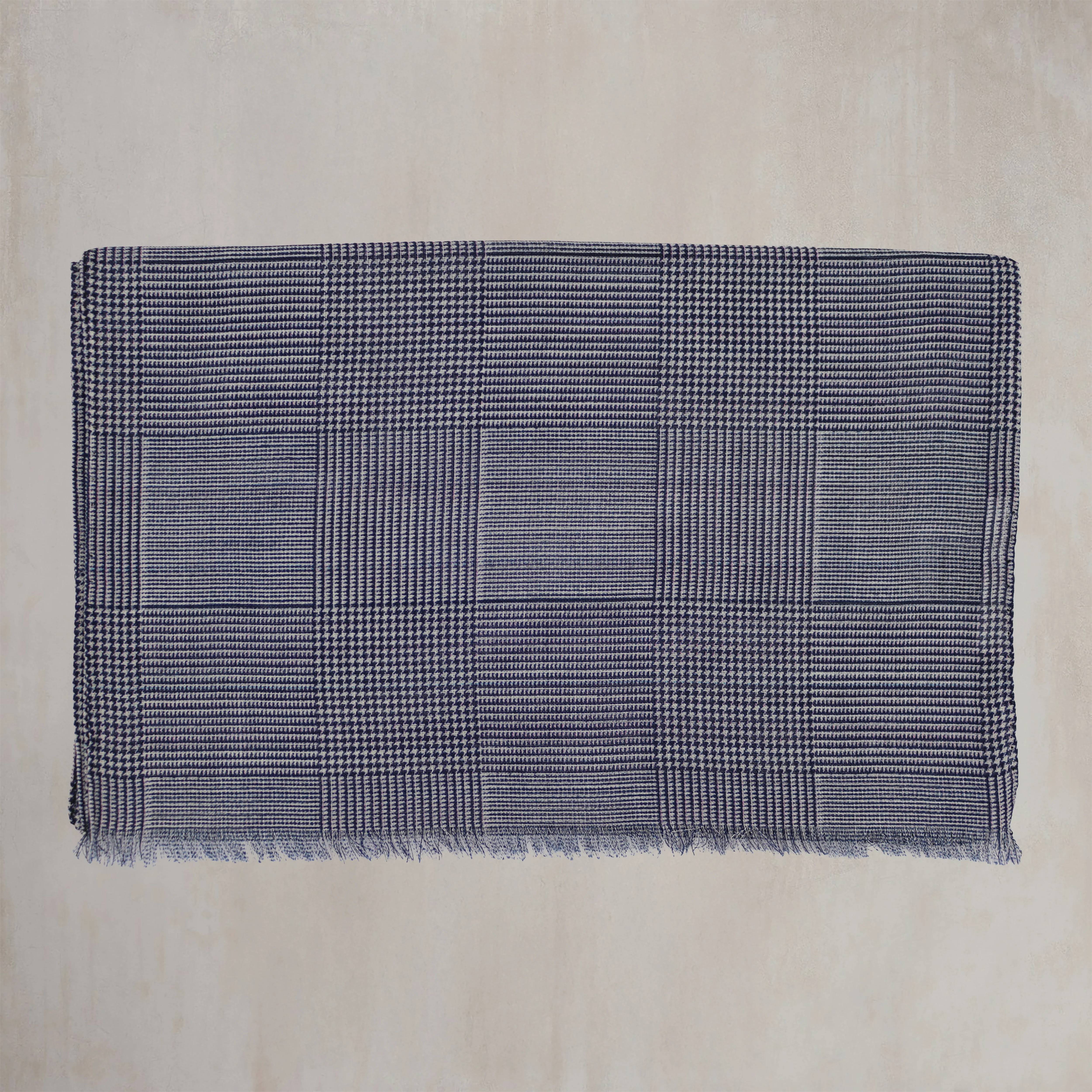 Wool And Silk Glen Check Scarf In Navy - Image 2