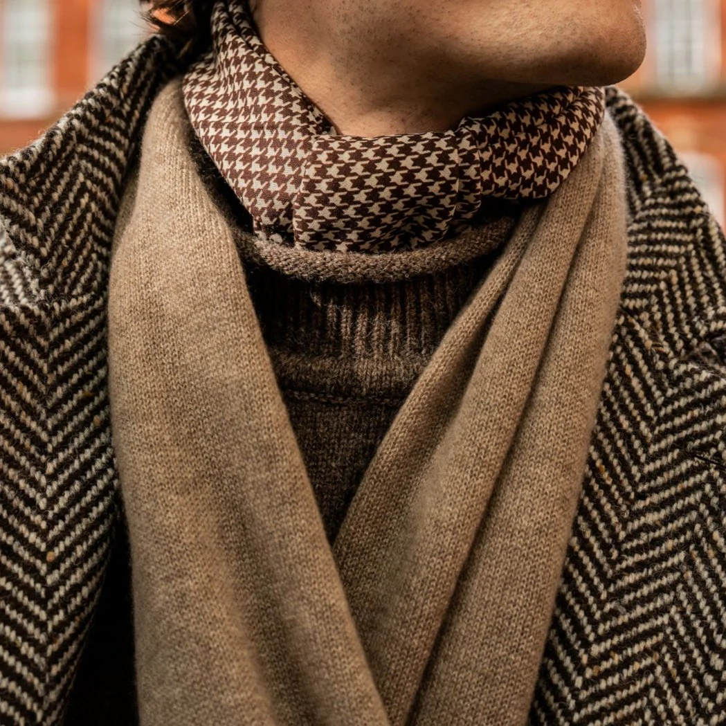 Wool And Silk Houndstooth Neckerchief In Burgundy - Image 2