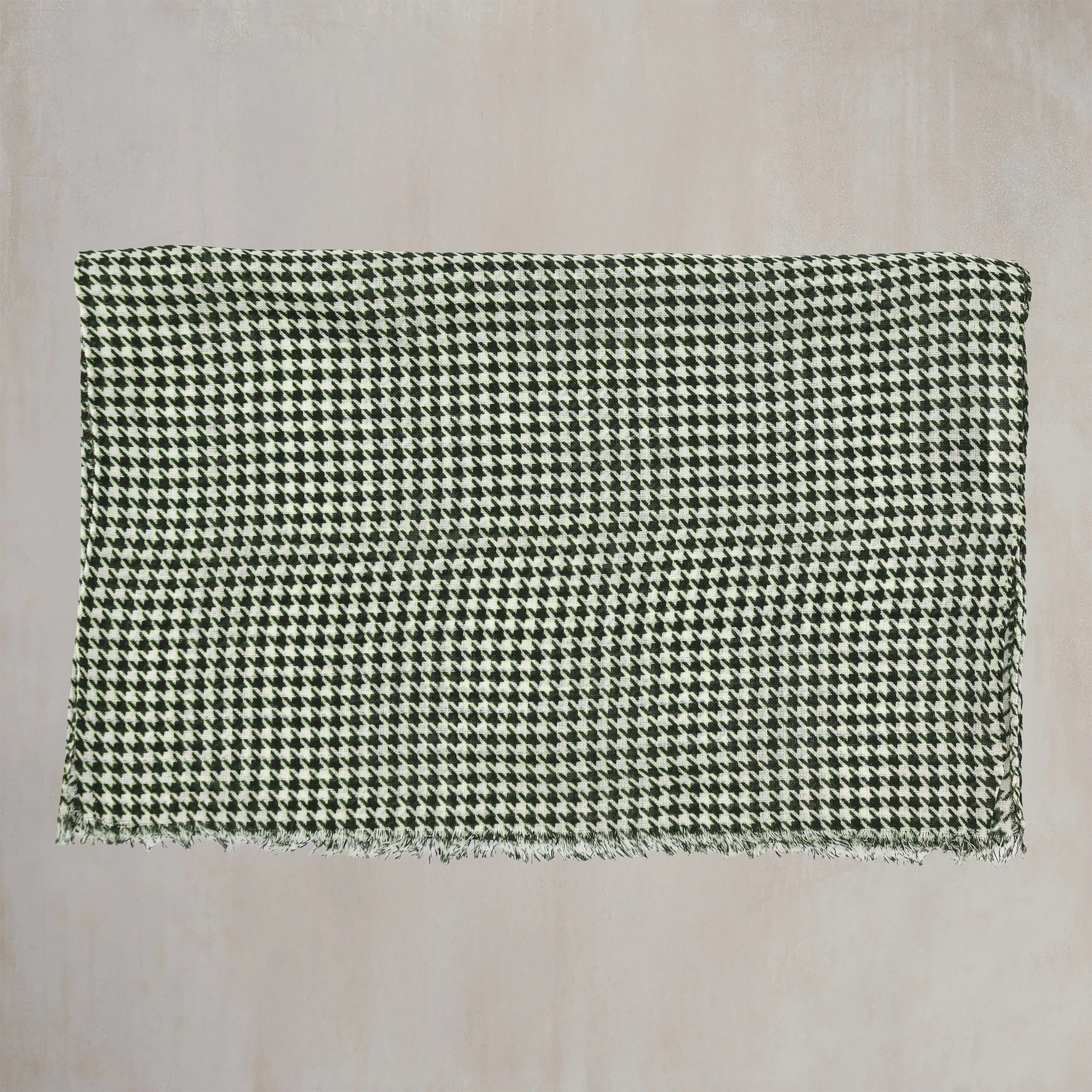 Wool And Silk Houndstooth Scarf In Dark Green - Image 2