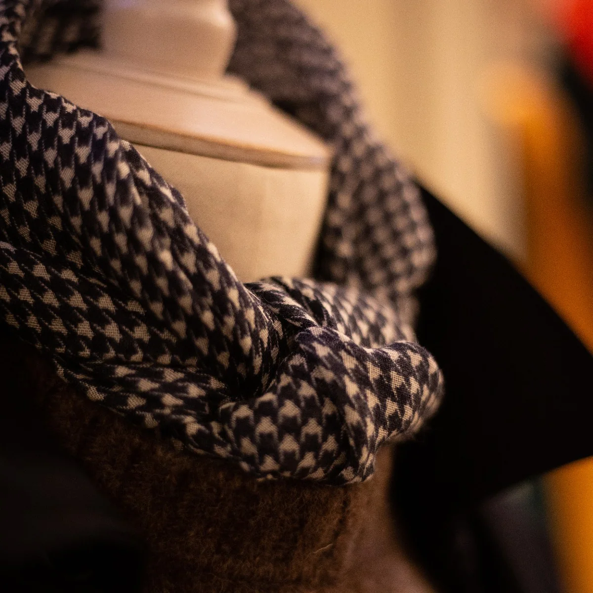 Wool And Silk Houndstooth Scarf In Navy - Image 2