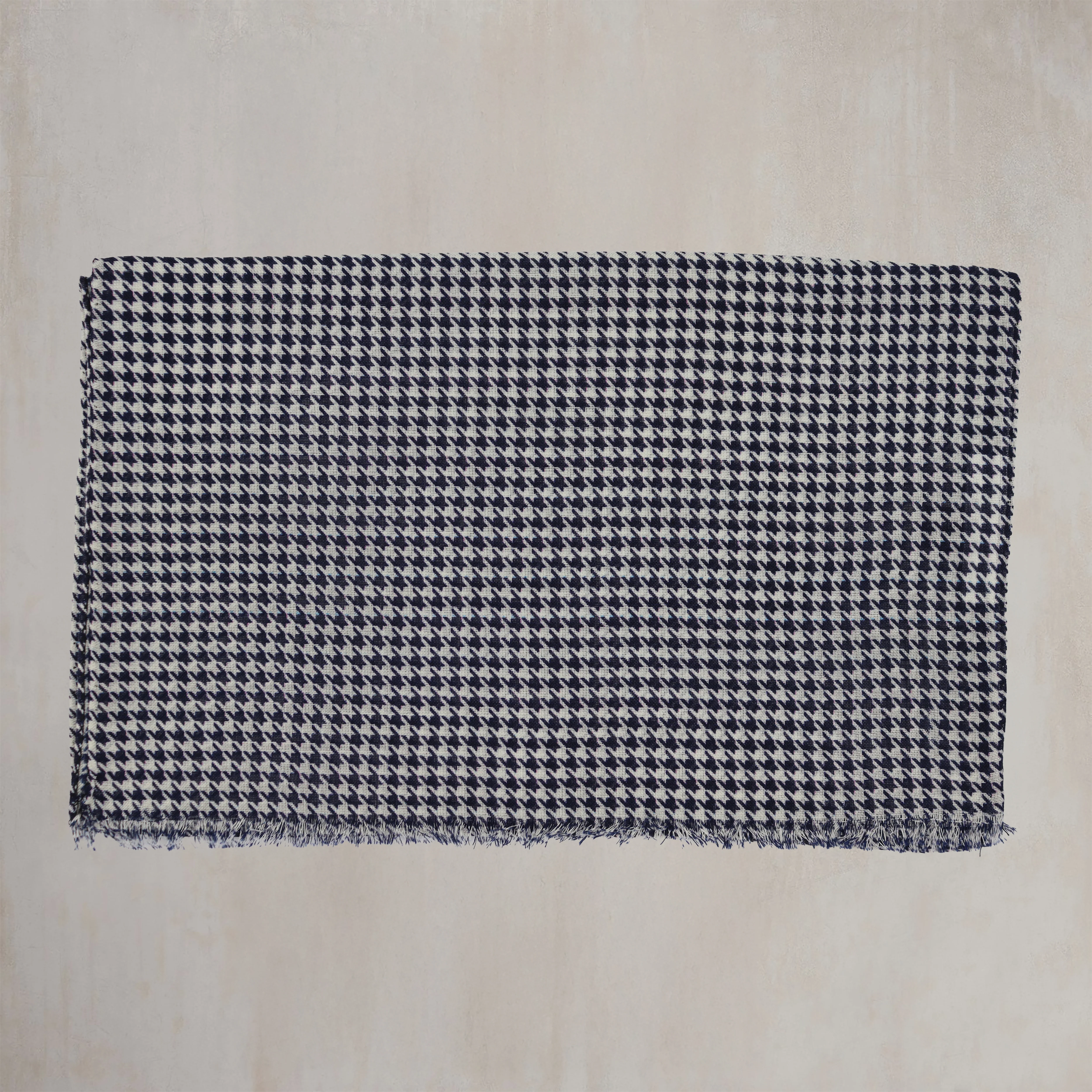 Wool And Silk Houndstooth Scarf In Navy - Image 3