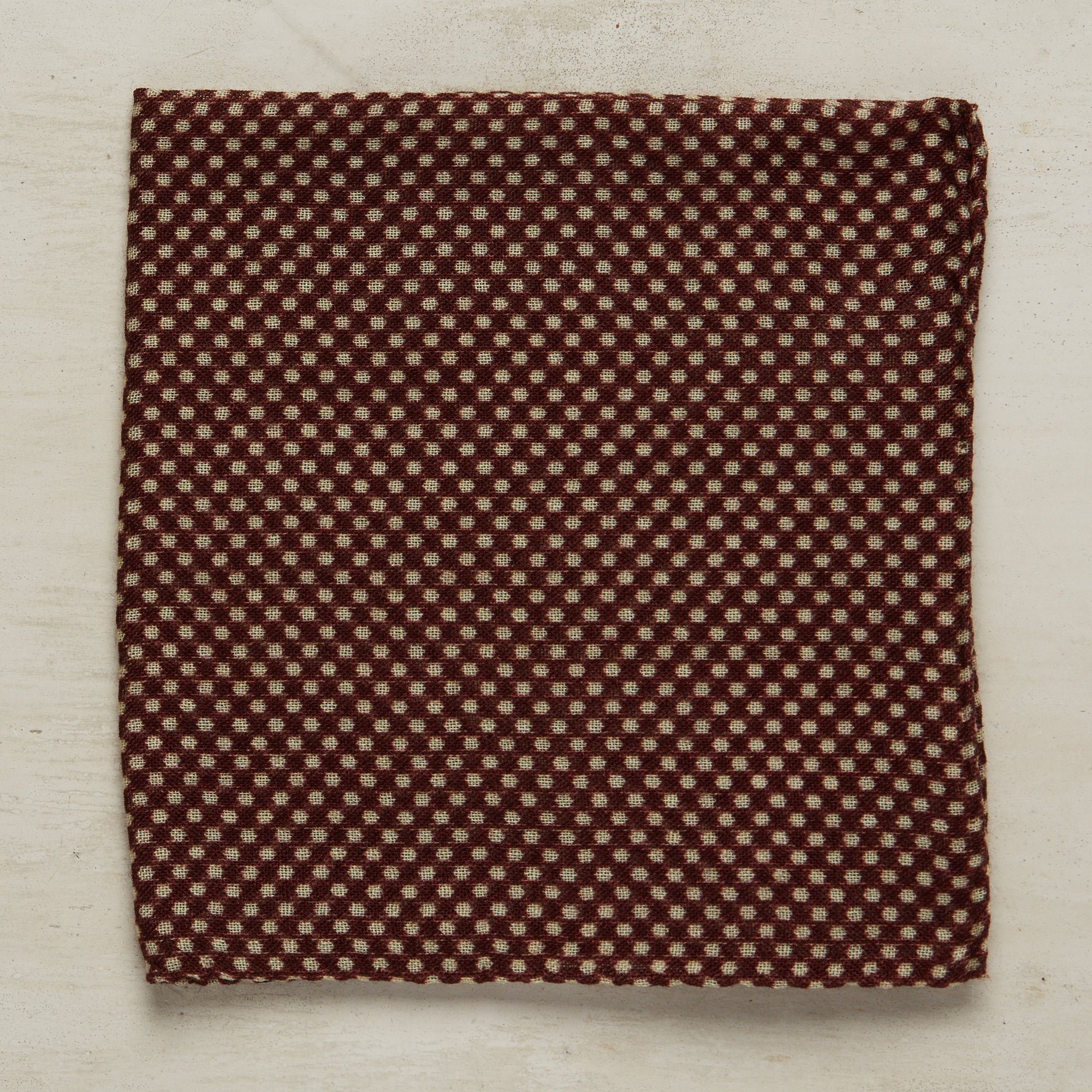Wool And Silk Pocket Square With Medium Spots In Burgundy - Image 2