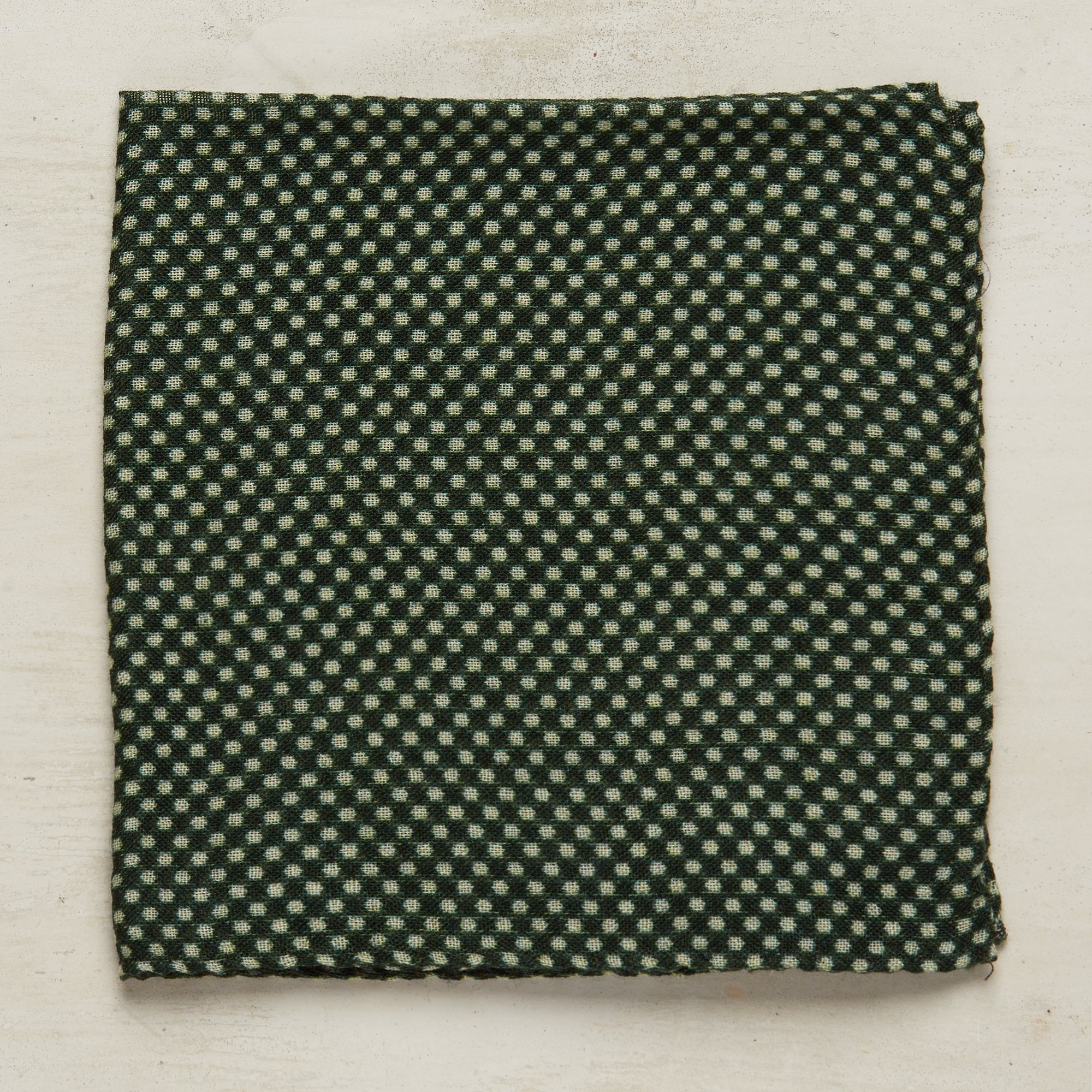 Wool And Silk Pocket Square With Medium Spots In Dark Green - Image 2